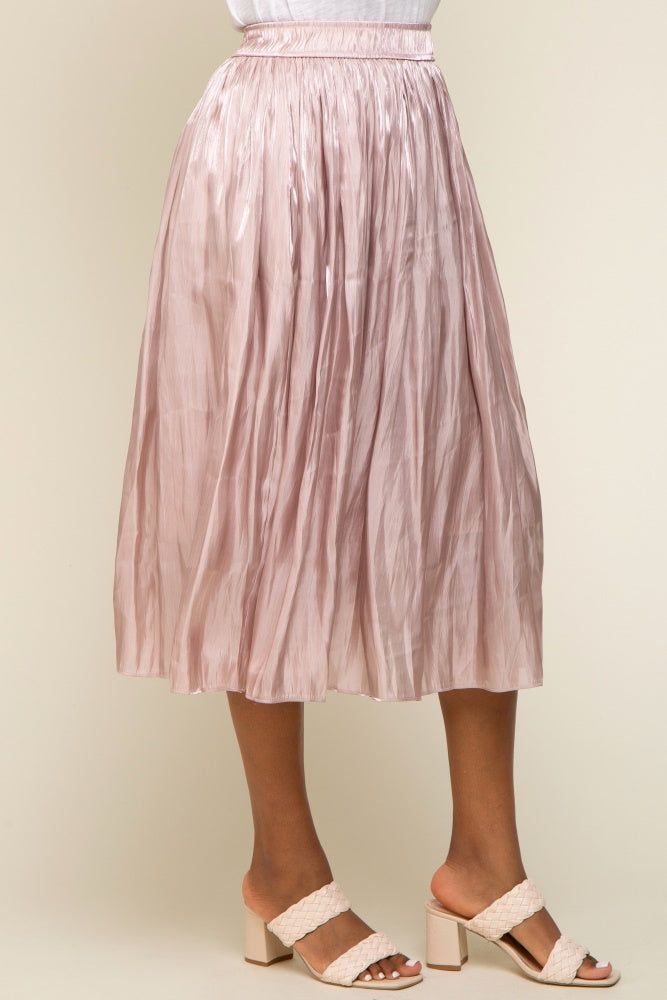 Light Pink Pleated Shimmer Satin Midi Skirt sold by Pinkblush product image thumbnail 3