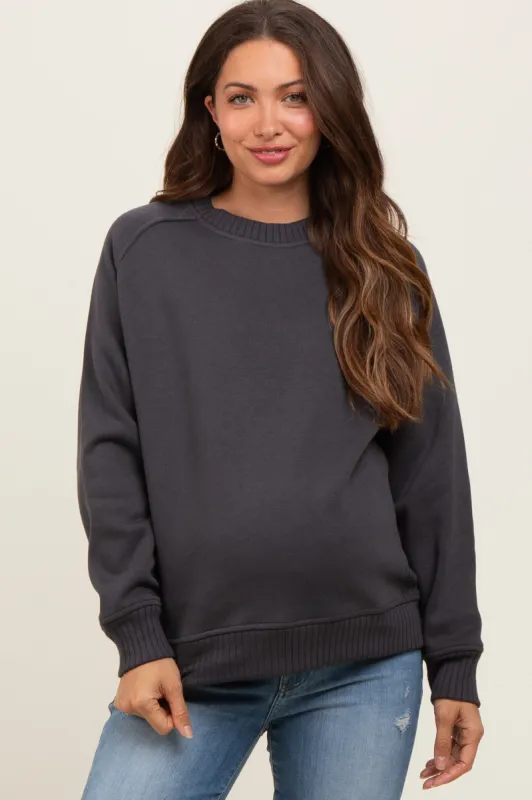 Charcoal Pullover Maternity Terry Crewneck sold by Pinkblush