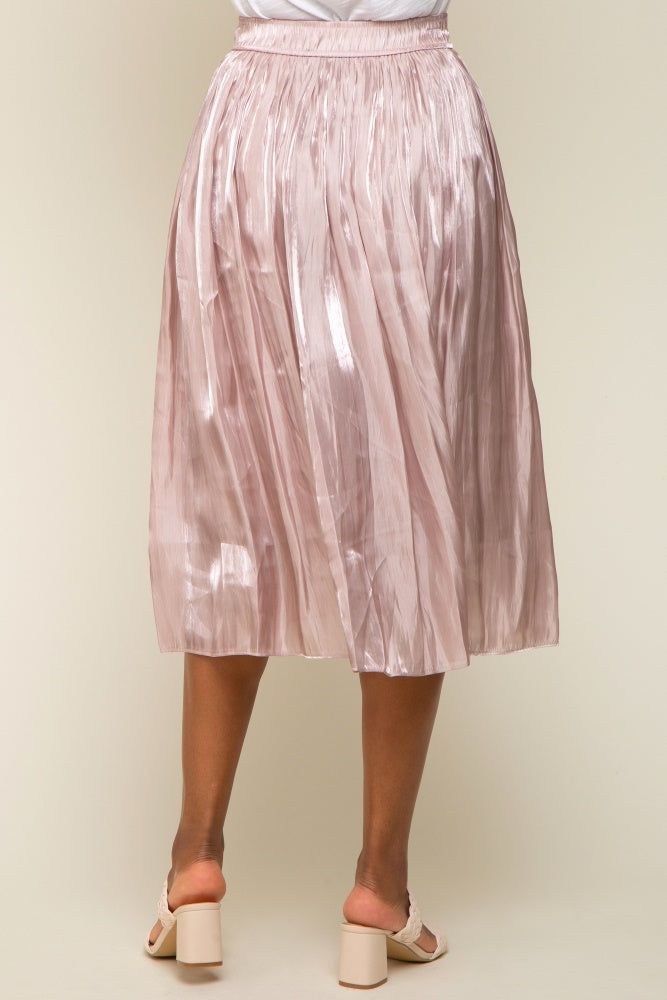 Light Pink Pleated Shimmer Satin Midi Skirt sold by Pinkblush product image thumbnail 4