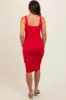 Red Sleeveless Ribbed Square Neck Maternity Midi Dress sold by Pinkblush