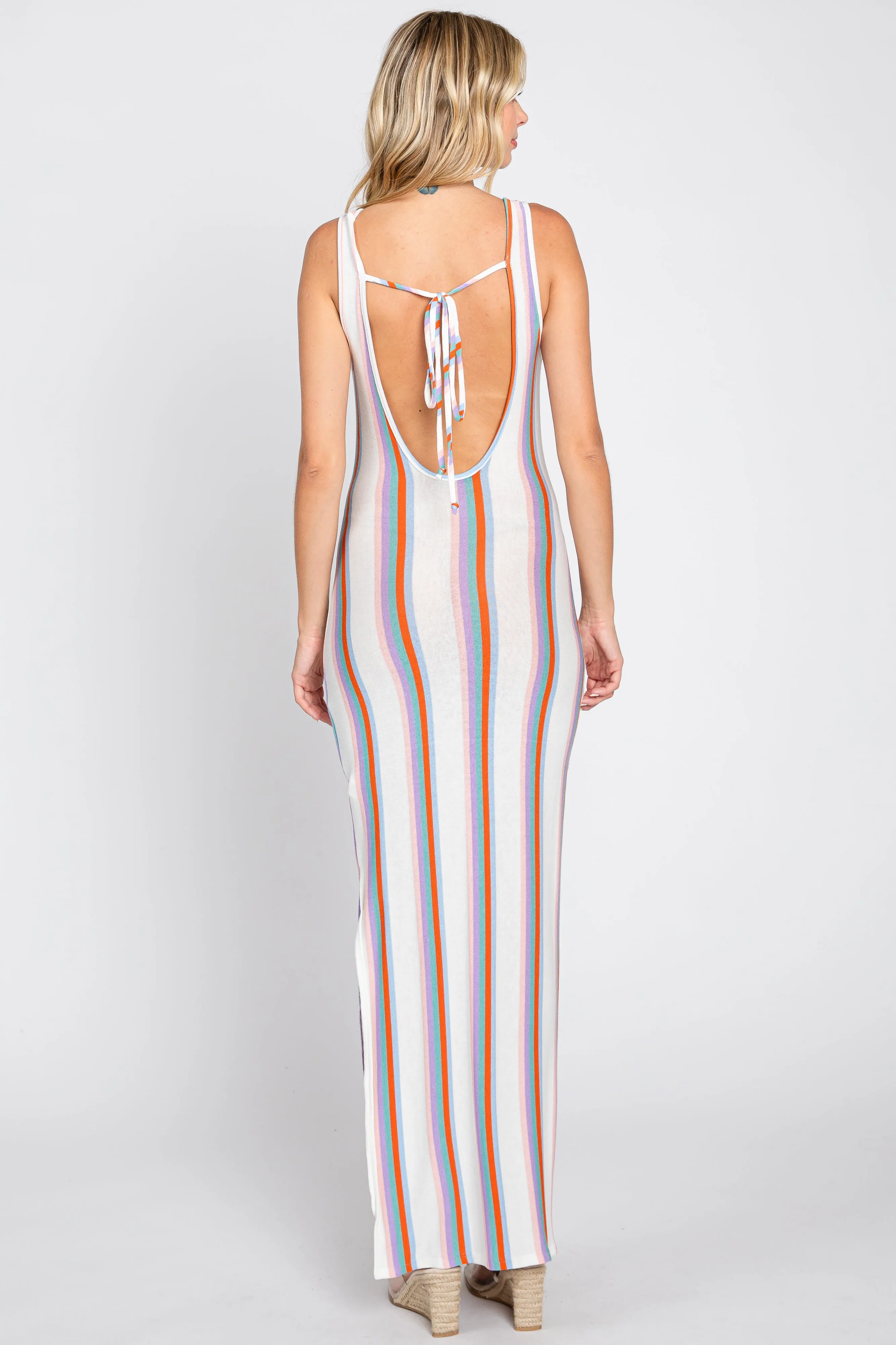 Multi Color Striped Open Back Maxi Dress sold by Pinkblush product image thumbnail 3