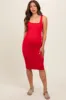 Red Sleeveless Ribbed Square Neck Maternity Midi Dress sold by Pinkblush