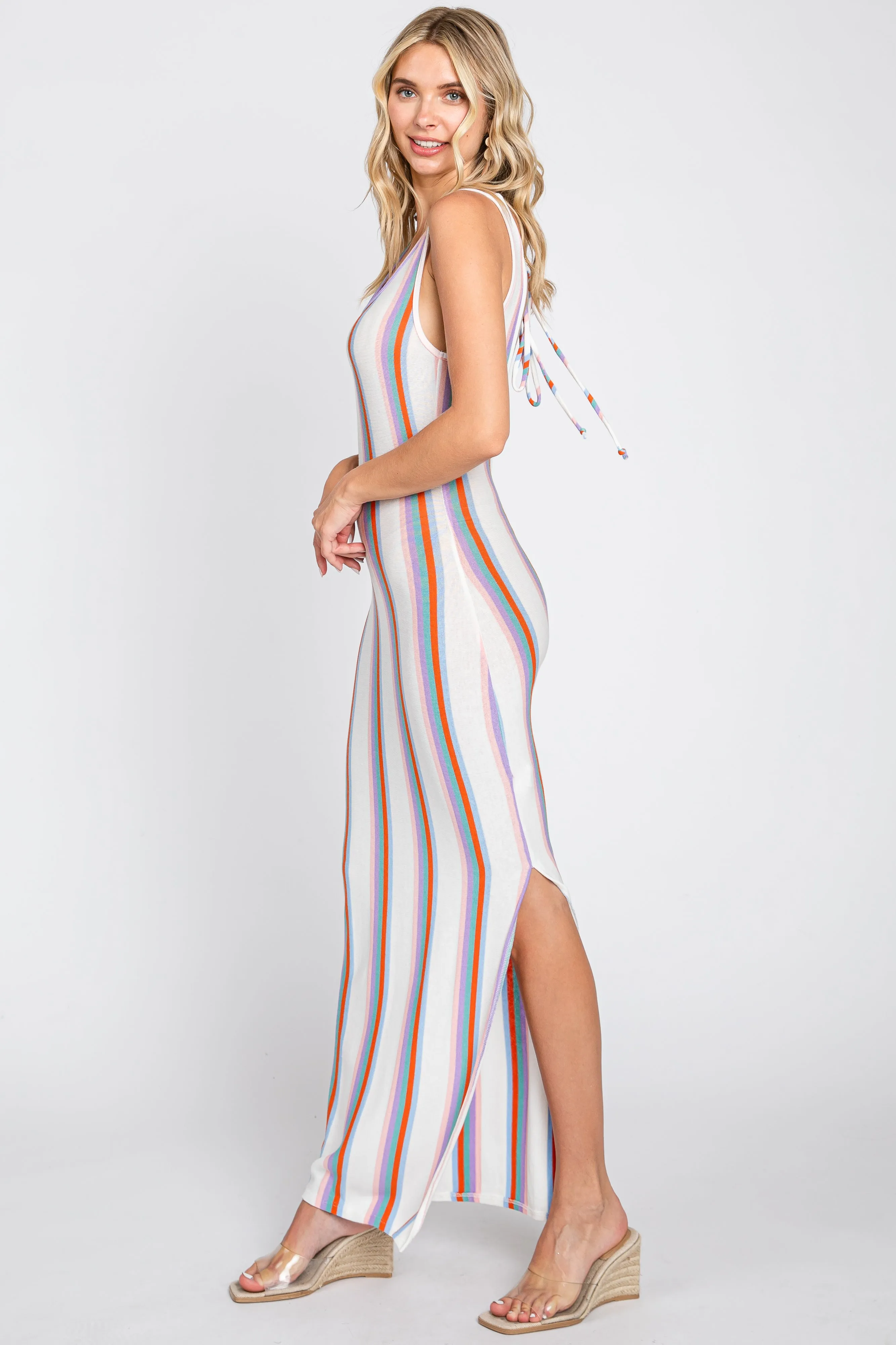 Multi Color Striped Open Back Maxi Dress sold by Pinkblush product image thumbnail 2