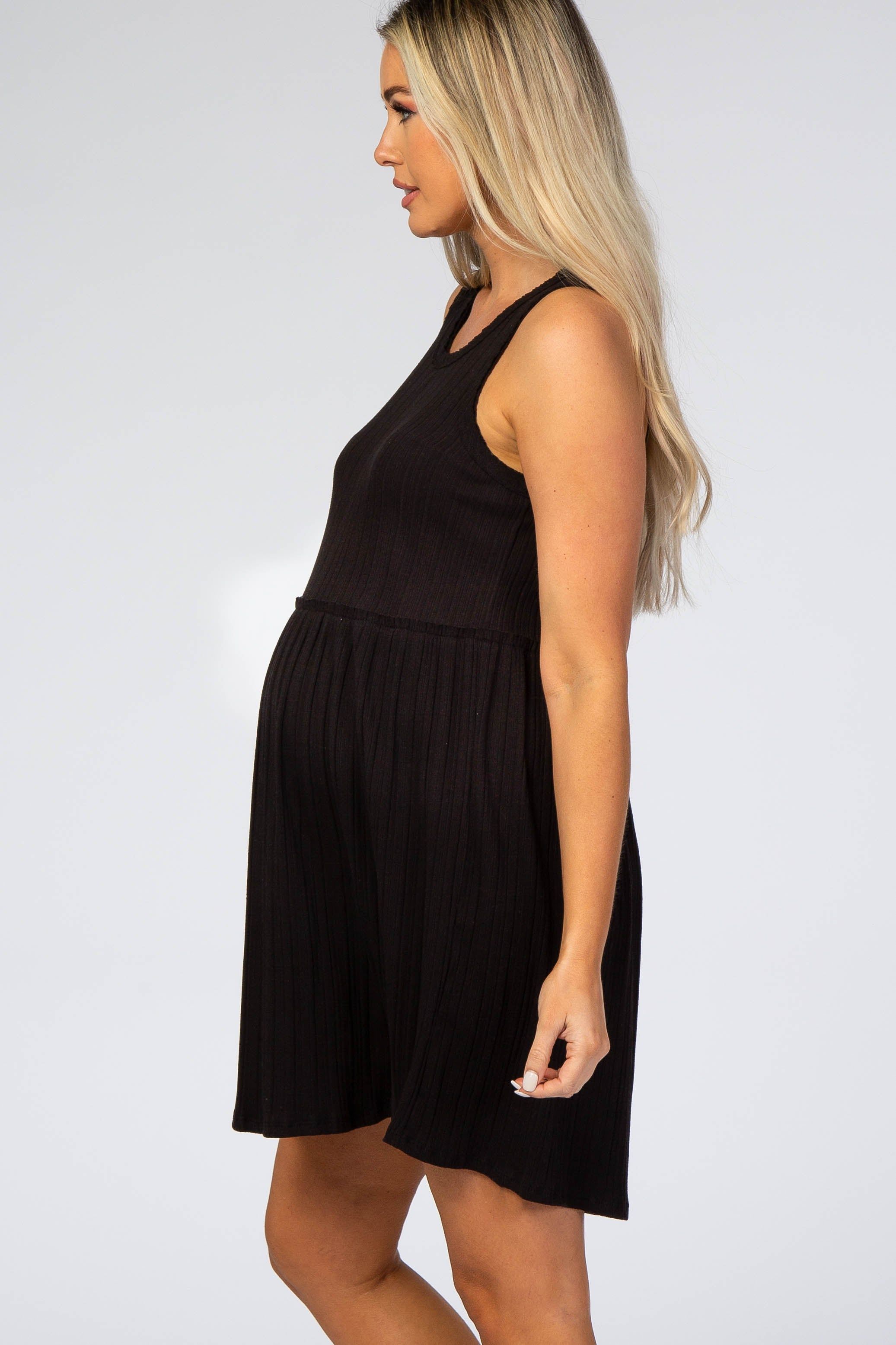 Black Ribbed Sleeveless Maternity Dress sold by Pinkblush product image thumbnail 2