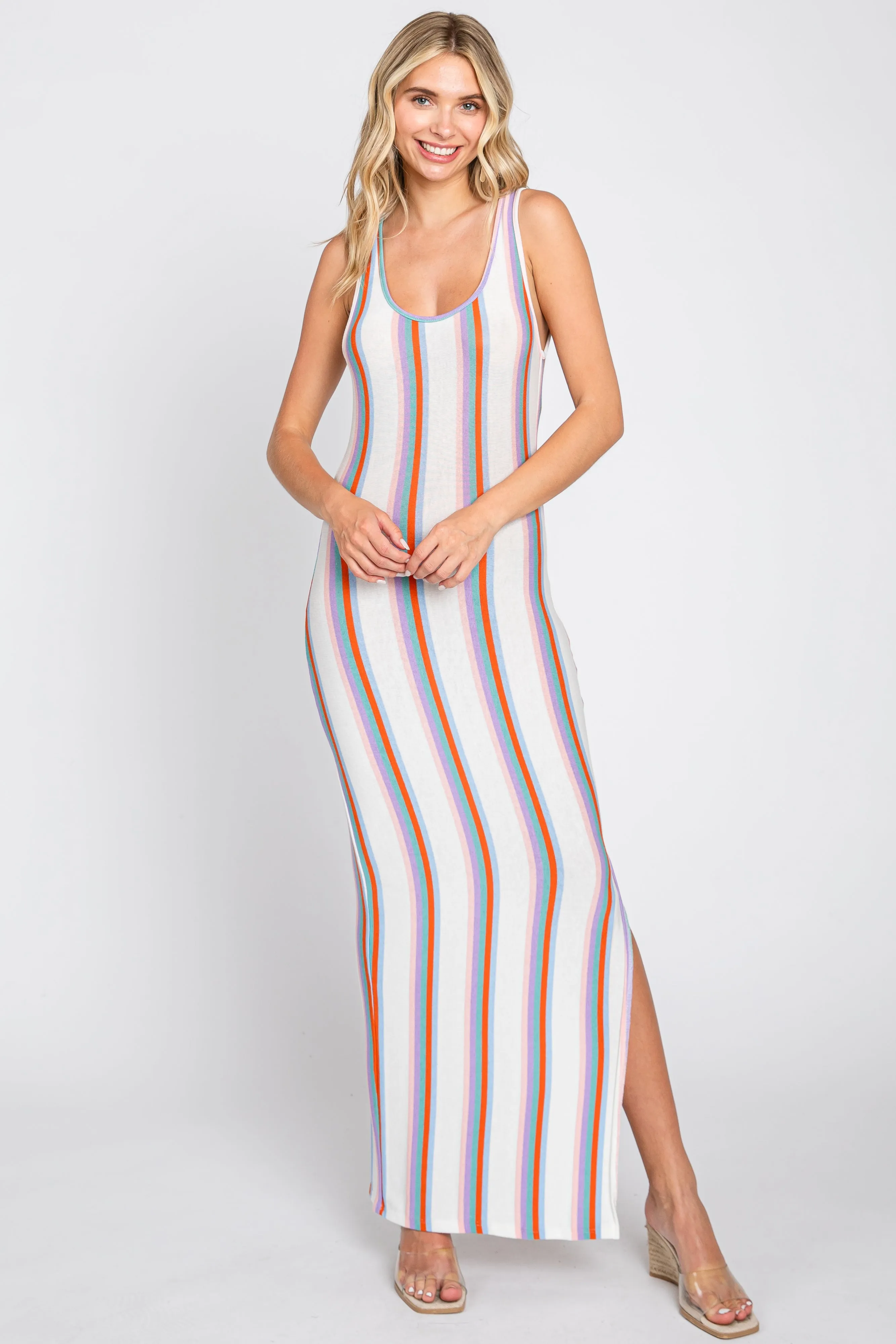 Multi Color Striped Open Back Maxi Dress sold by Pinkblush
