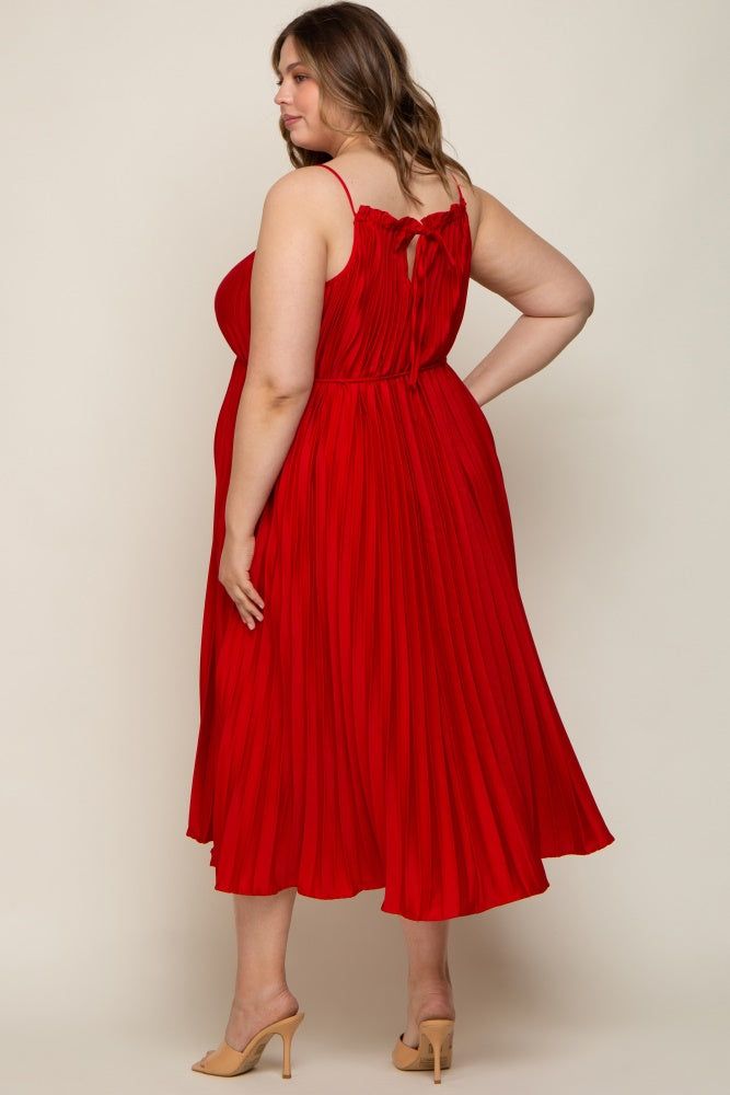 Red Pleated Sleeveless Waist Tie Maternity Plus Maxi Dress sold by Pinkblush product image thumbnail 4