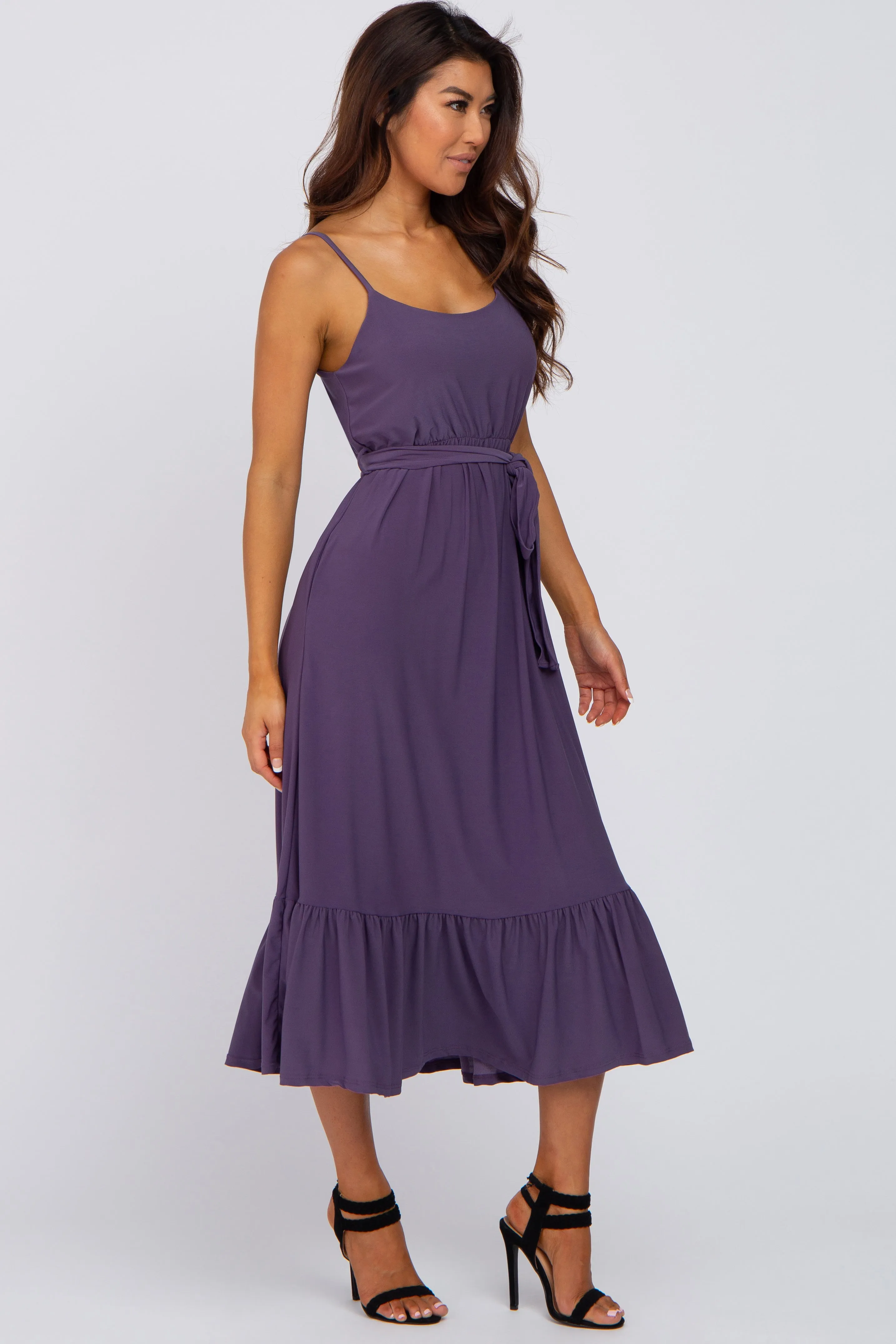 Purple Waist Tie Ruffle Hem Midi Dress sold by Pinkblush product image thumbnail 2