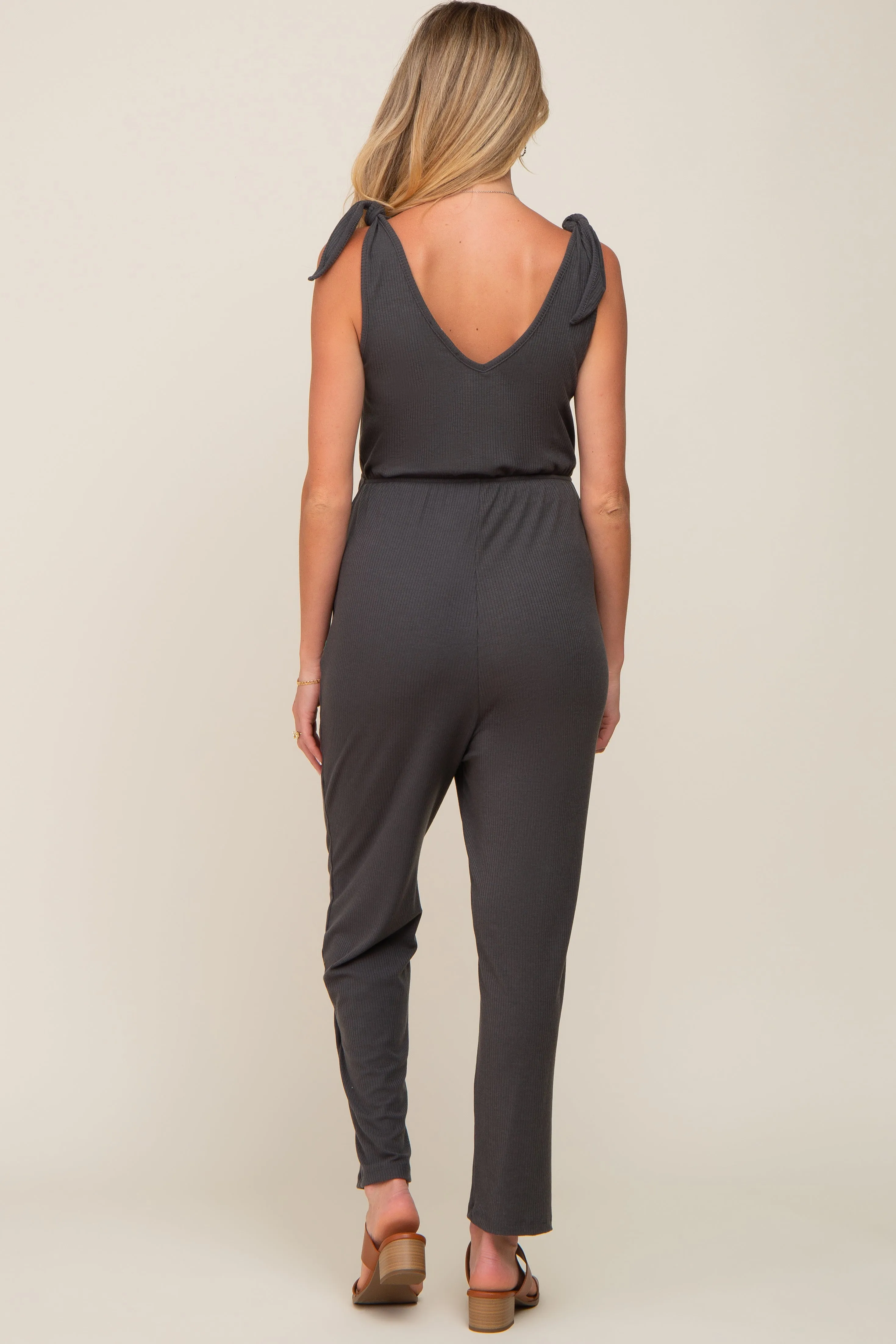 Charcoal Tie Strap Maternity Jumpsuit sold by Pinkblush product image thumbnail 3