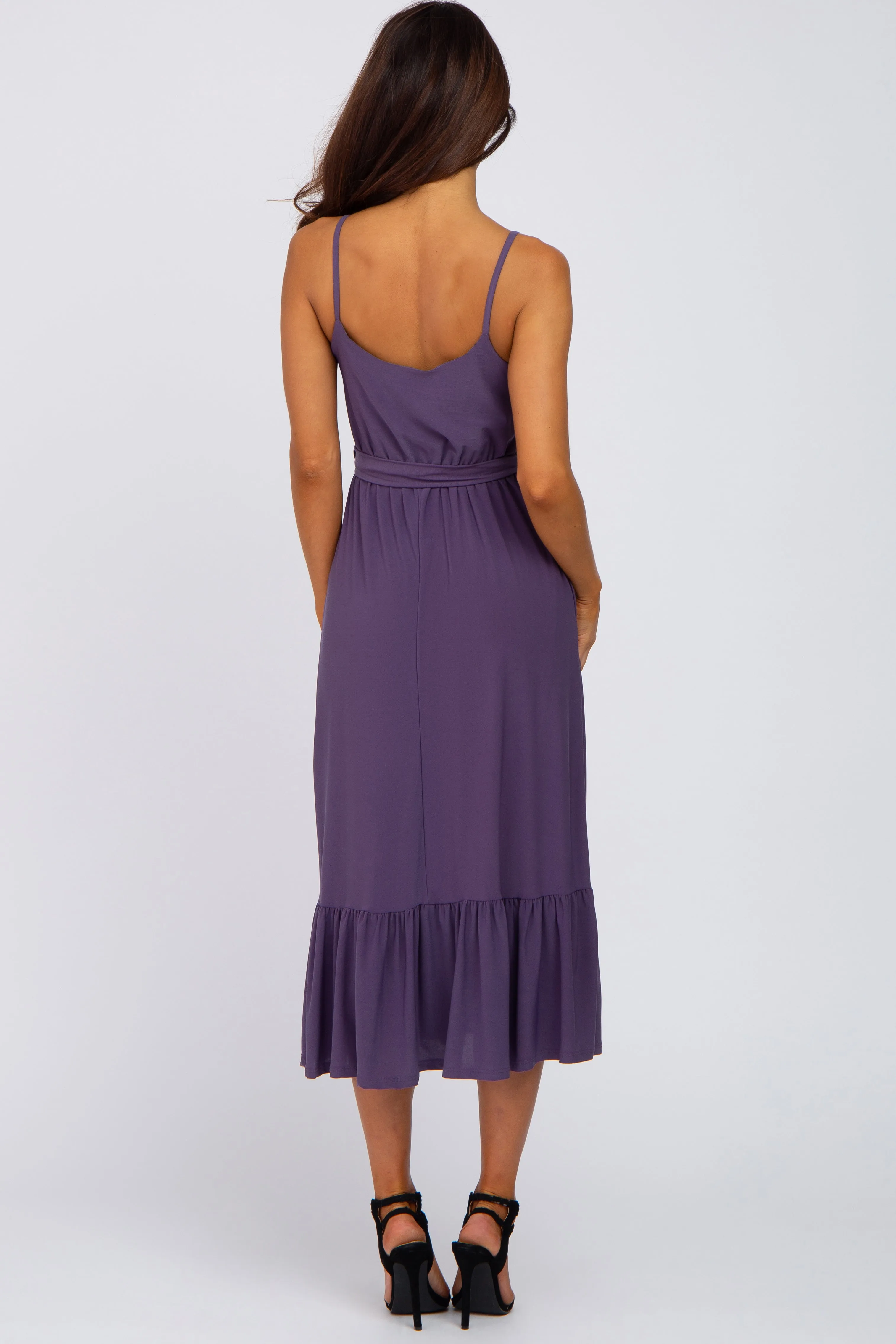 Purple Waist Tie Ruffle Hem Midi Dress sold by Pinkblush product image thumbnail 3