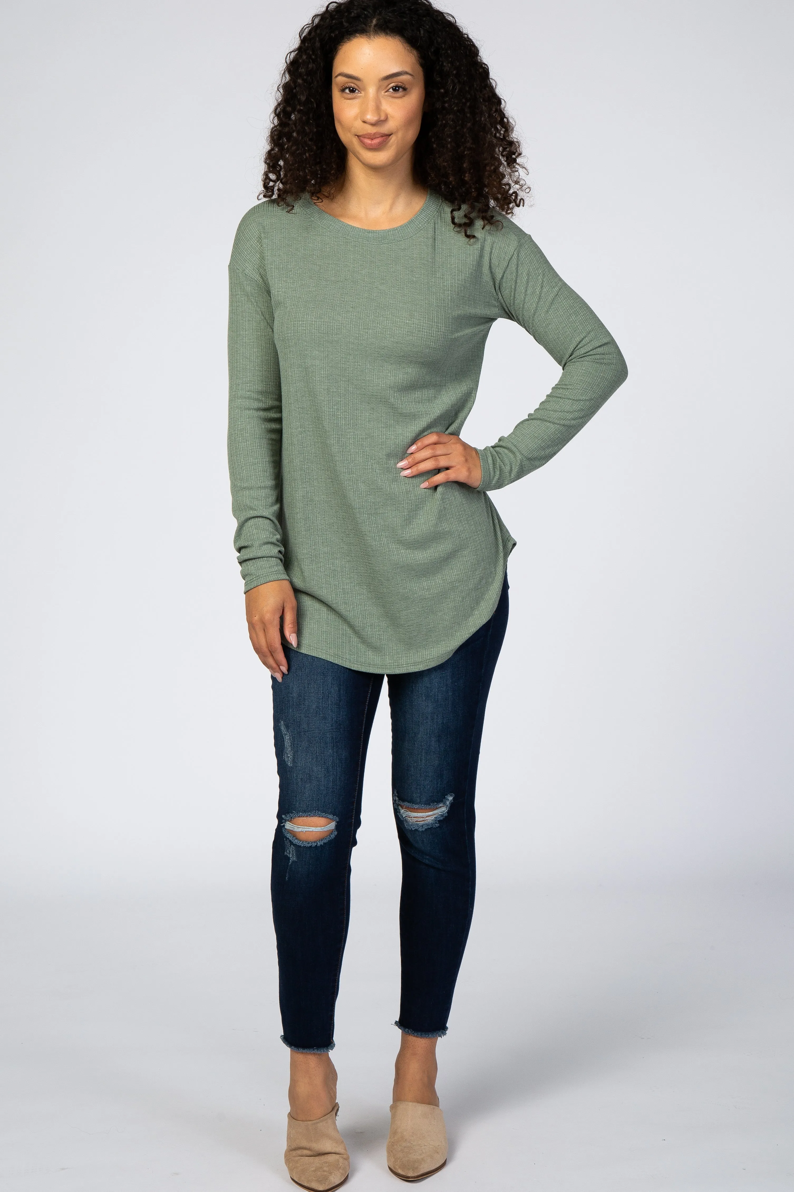 Olive Long Sleeve Ribbed Top sold by Pinkblush product image thumbnail 4