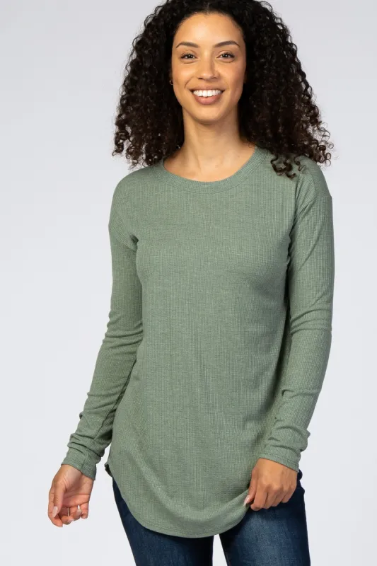 Olive Long Sleeve Ribbed Top sold by Pinkblush