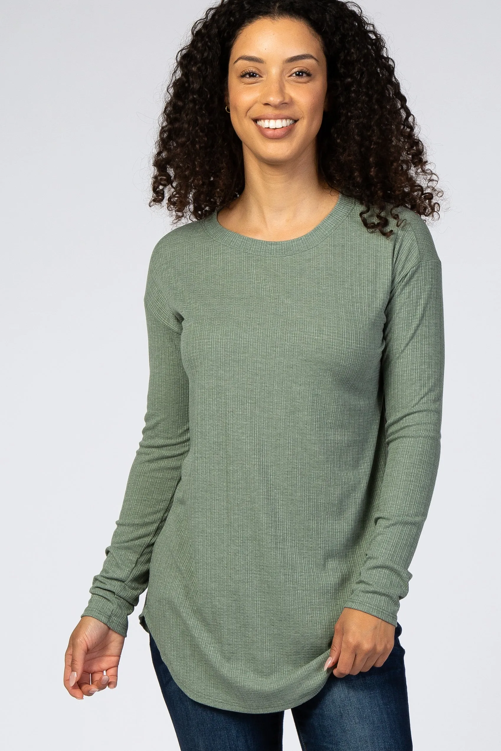 Olive Long Sleeve Ribbed Top sold by Pinkblush