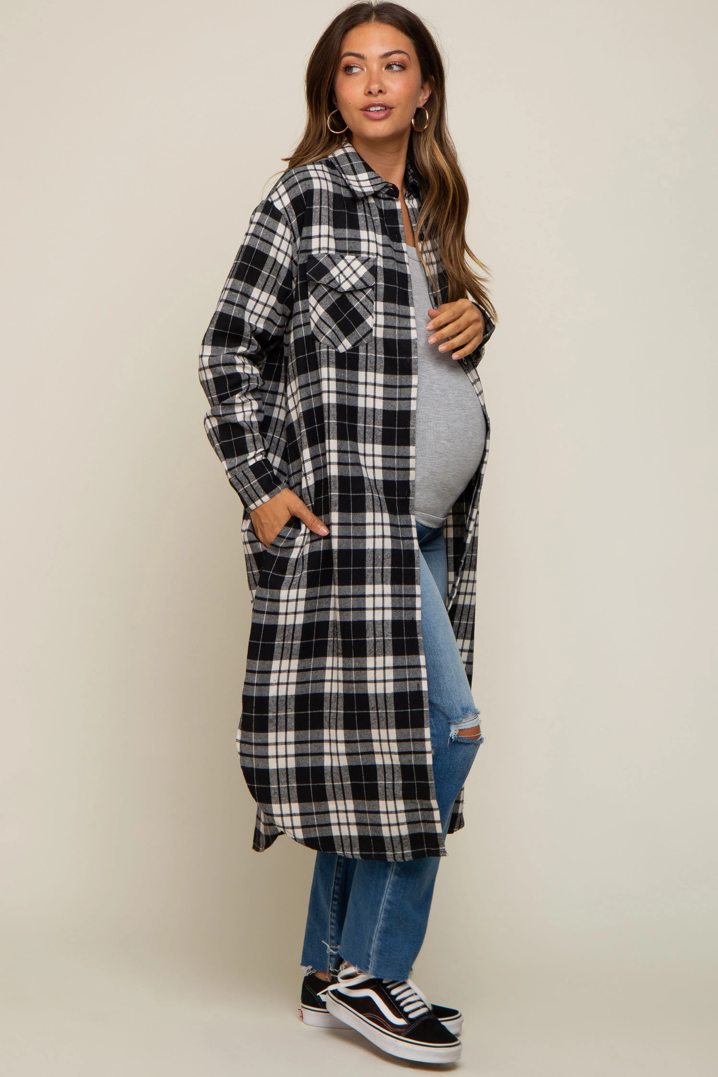 Black Plaid Maternity Oversized Shirt sold by Pinkblush product image thumbnail 2