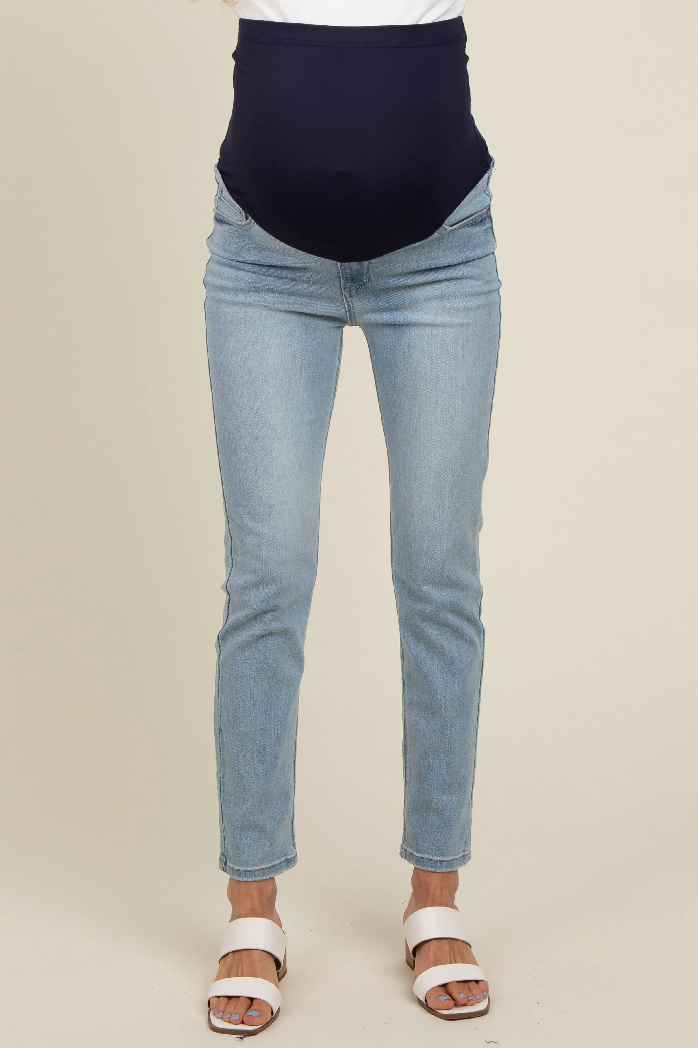 Light Blue Slim Straight Maternity Jeans sold by Pinkblush product image thumbnail 3