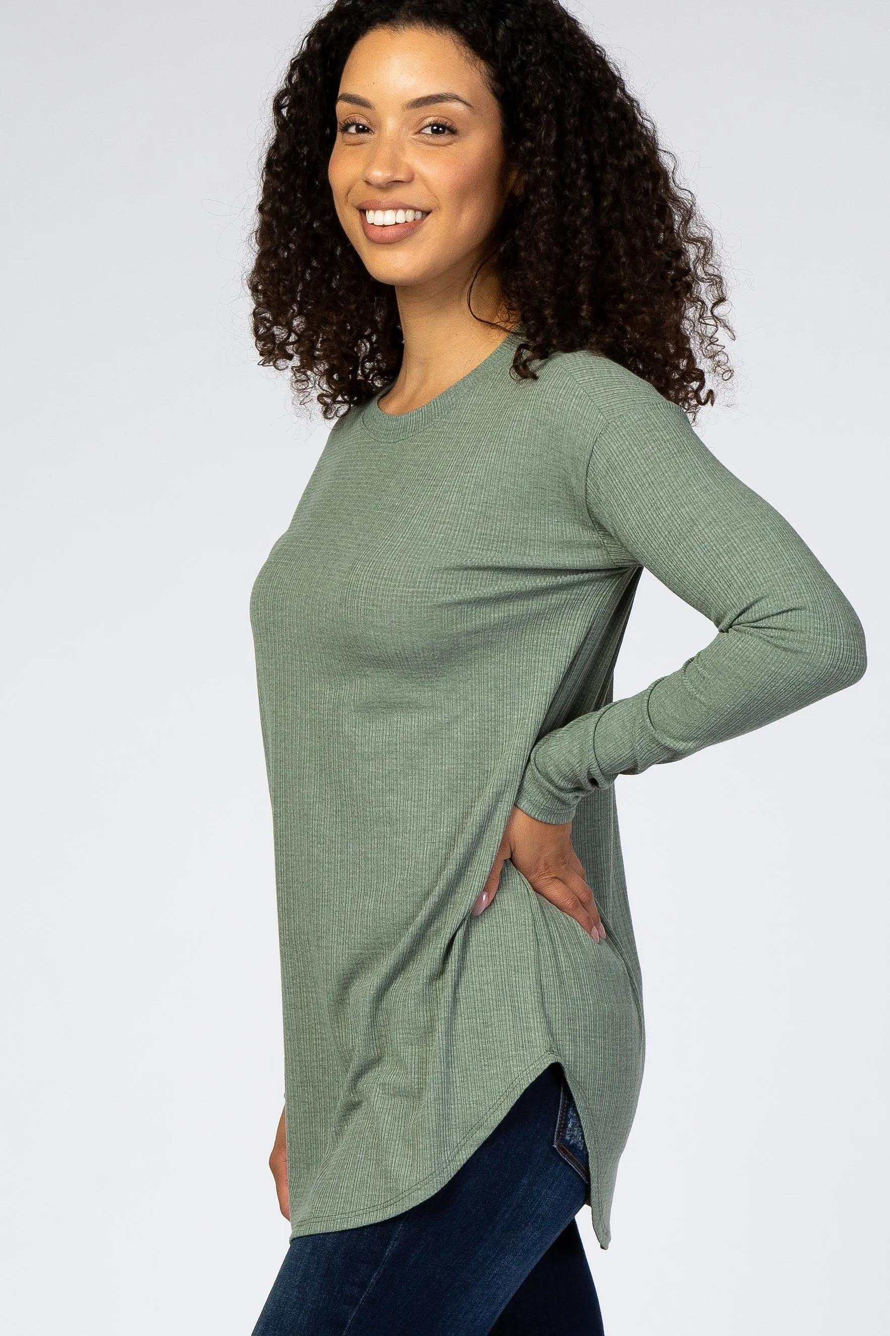 Olive Long Sleeve Ribbed Top sold by Pinkblush product image thumbnail 2