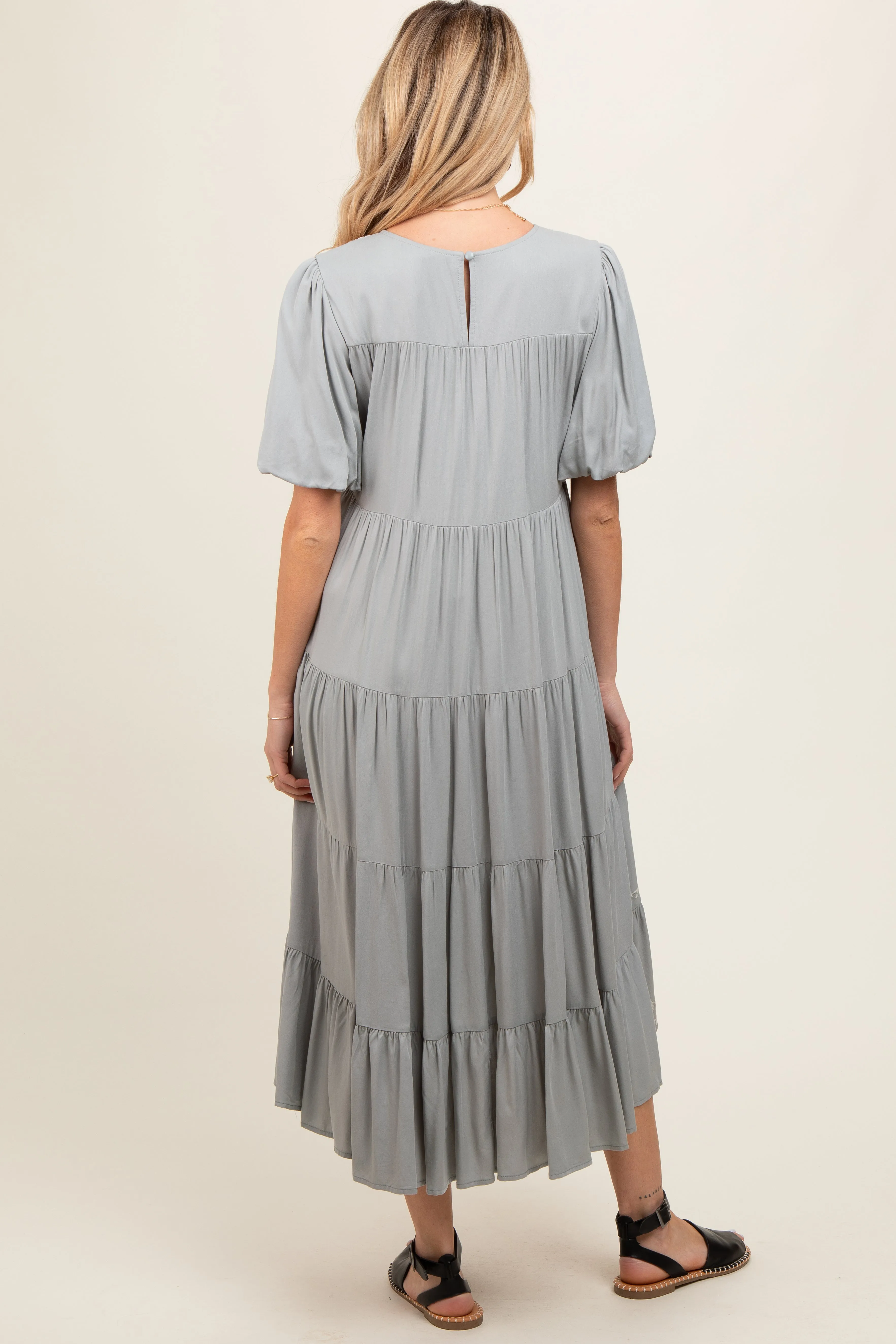 Grey Short Sleeve Tiered Maternity Dress sold by Pinkblush product image thumbnail 3