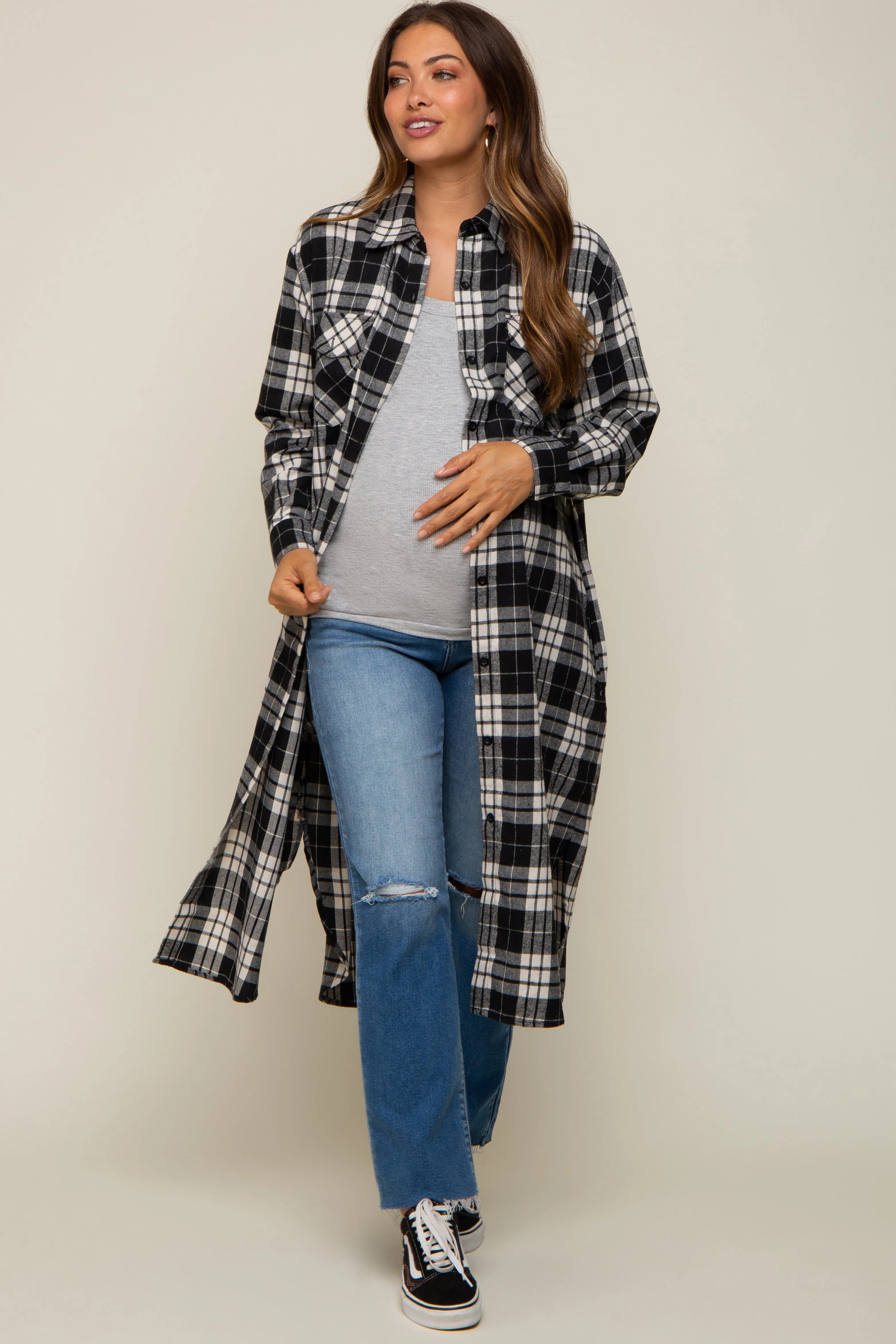 Black Plaid Maternity Oversized Shirt sold by Pinkblush product image thumbnail 4