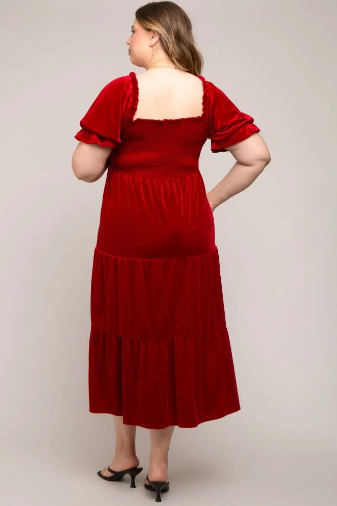 Red Velvet Tiered Maternity Plus Midi Dress sold by Pinkblush product image thumbnail 4