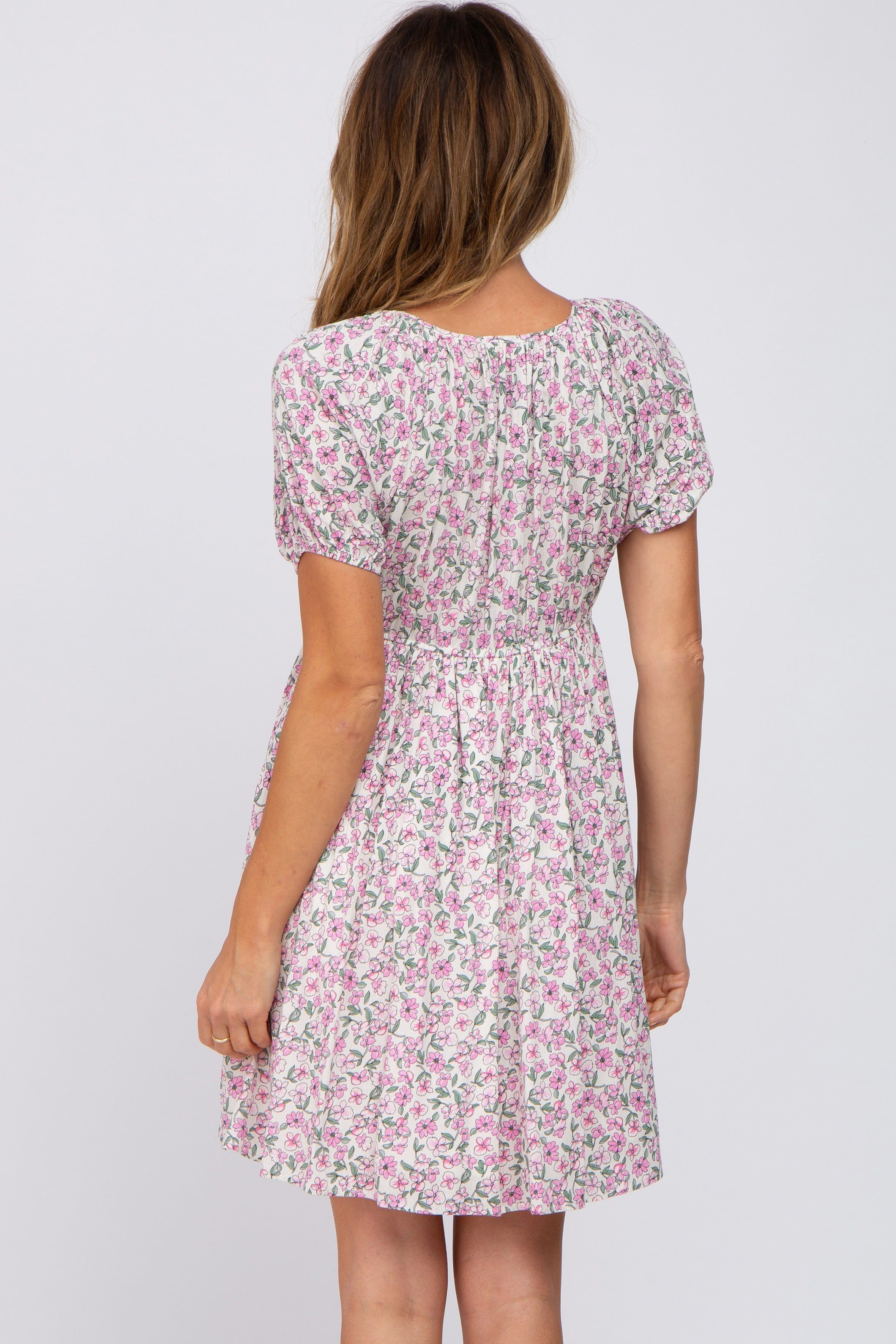 Pink Floral Smocked V-Neck Dress sold by Pinkblush product image thumbnail 4