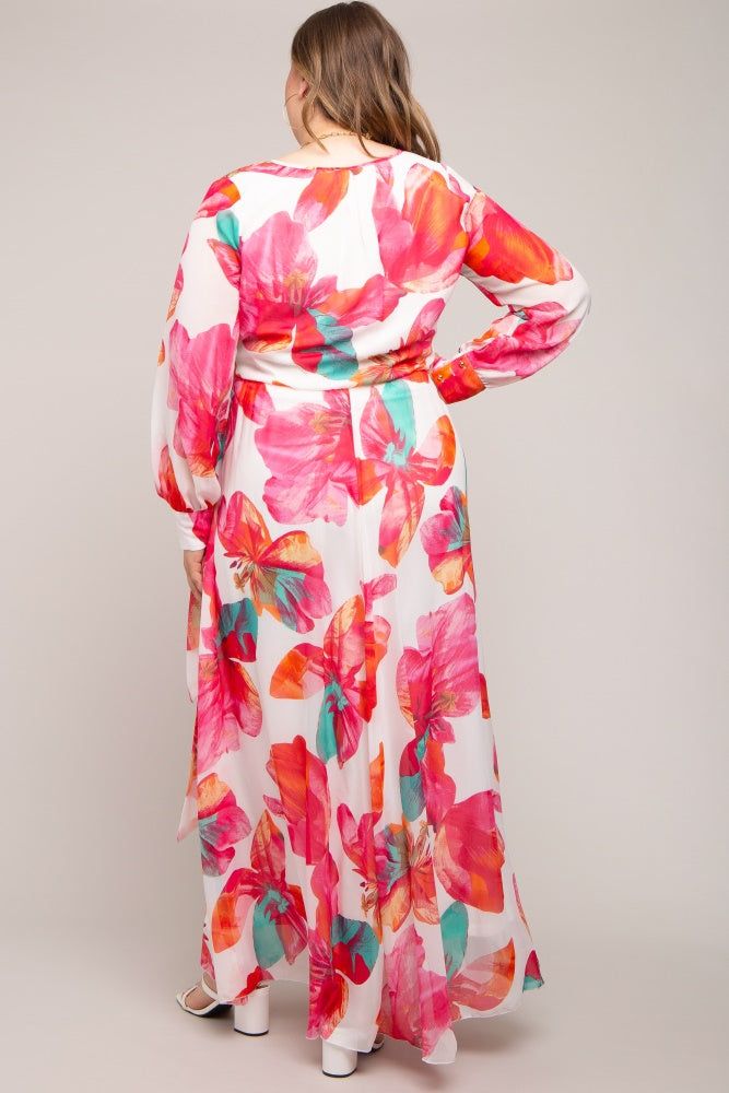 Fuchsia Floral Chiffon Maternity Plus Maxi Dress sold by Pinkblush product image thumbnail 3