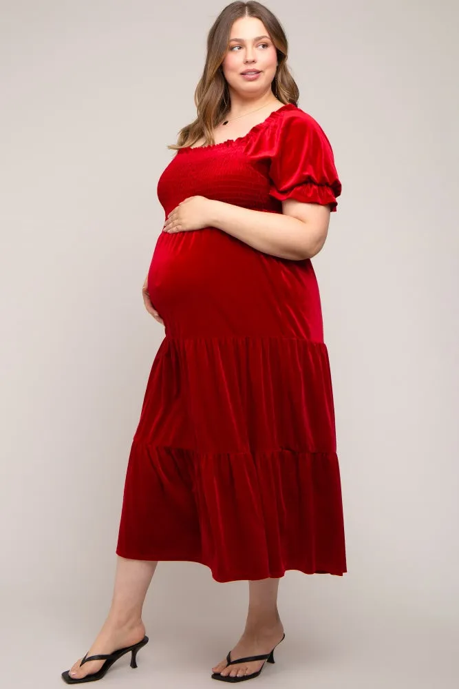 Red Velvet Tiered Maternity Plus Midi Dress sold by Pinkblush product image thumbnail 3