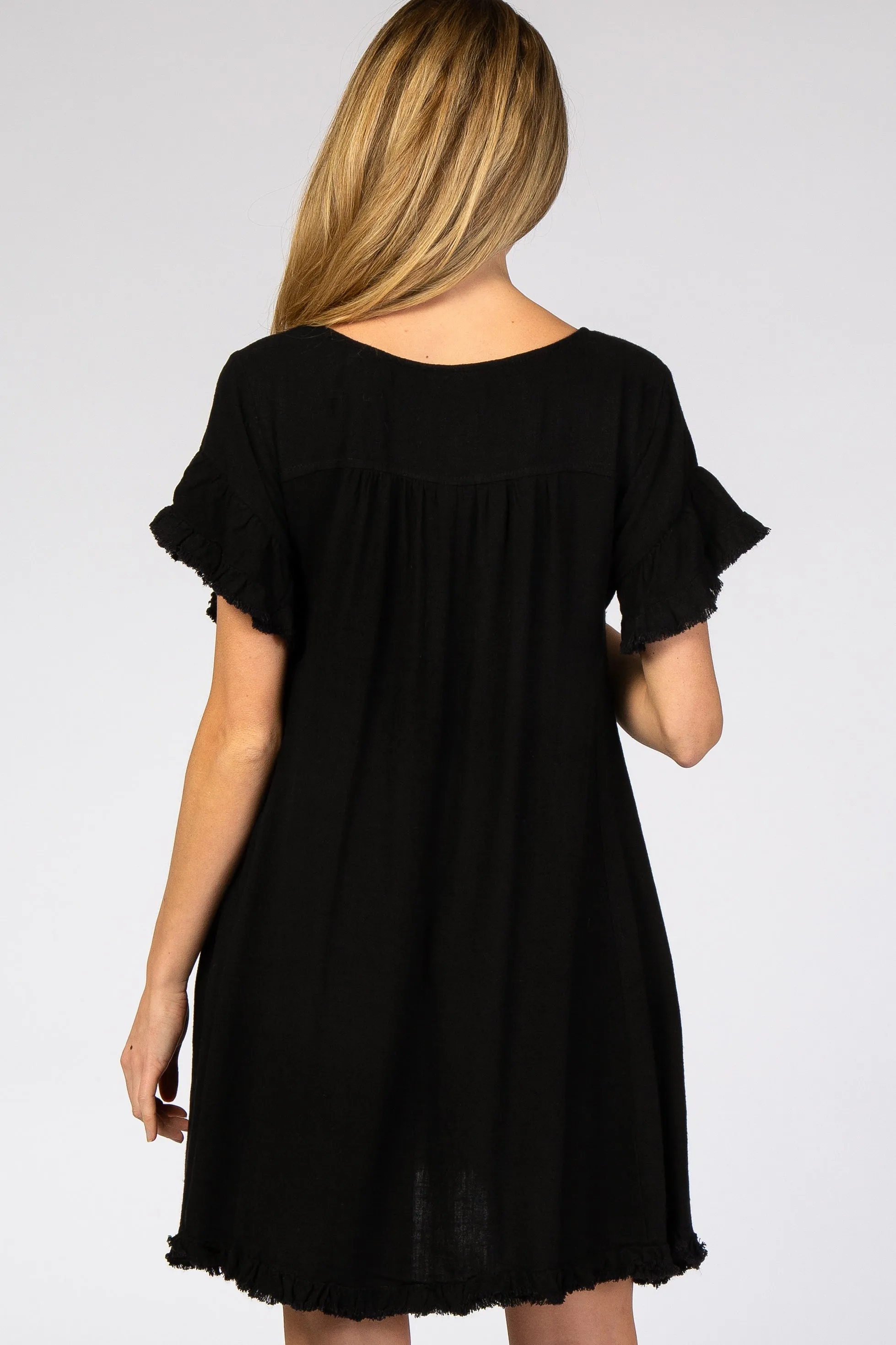 Black Fringe Linen Maternity Dress sold by Pinkblush product image thumbnail 3