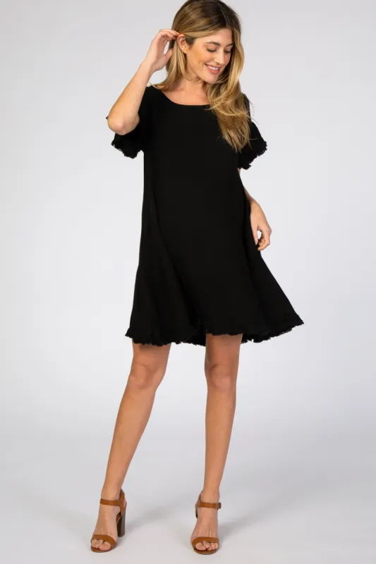 Black Fringe Linen Maternity Dress sold by Pinkblush
