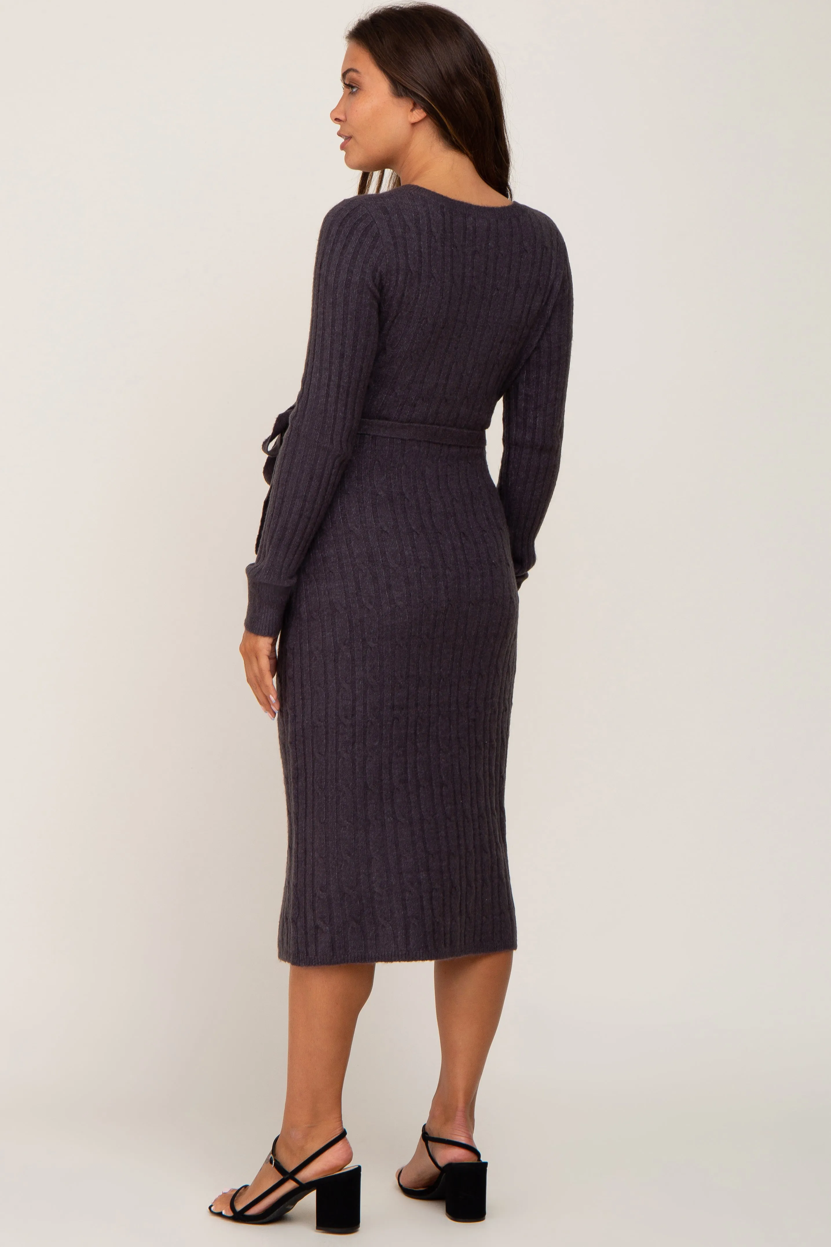 Charcoal Brushed Cable Knit Maternity Sweater Dress sold by Pinkblush product image thumbnail 3