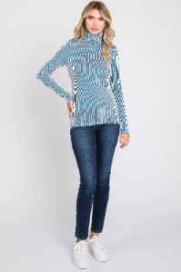Teal Ribbed Turtleneck Top sold by Pinkblush