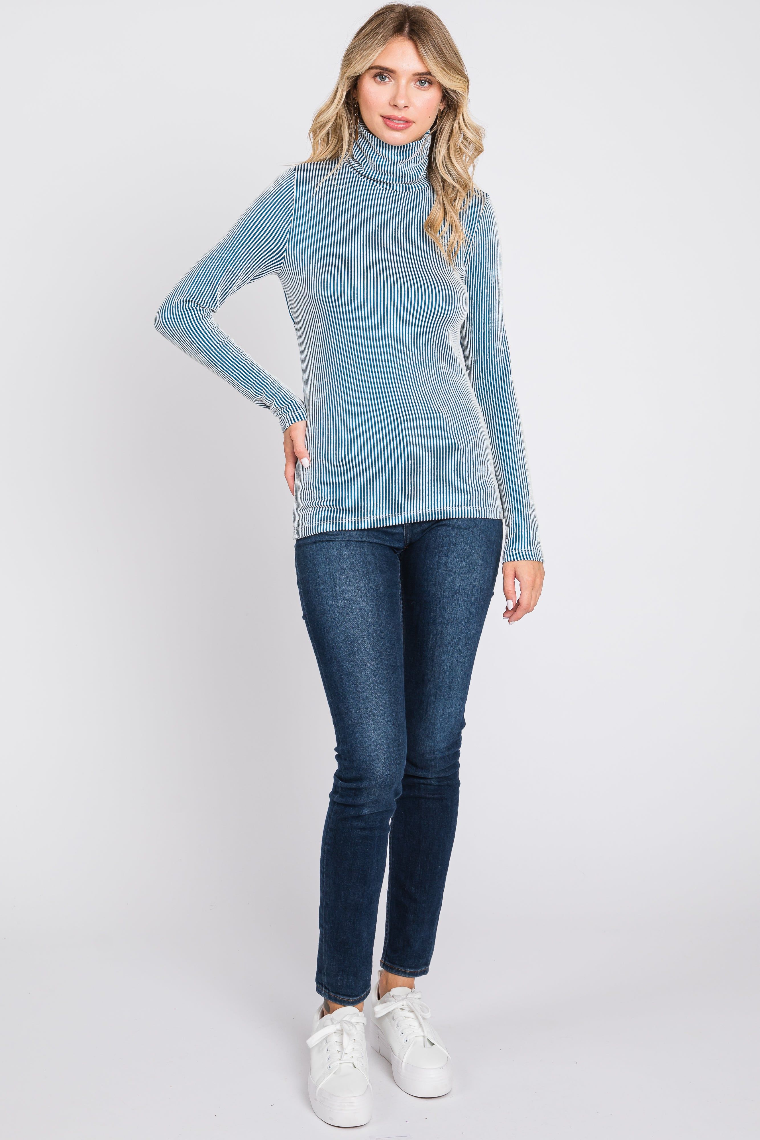 Teal Ribbed Turtleneck Top sold by Pinkblush product image thumbnail 4