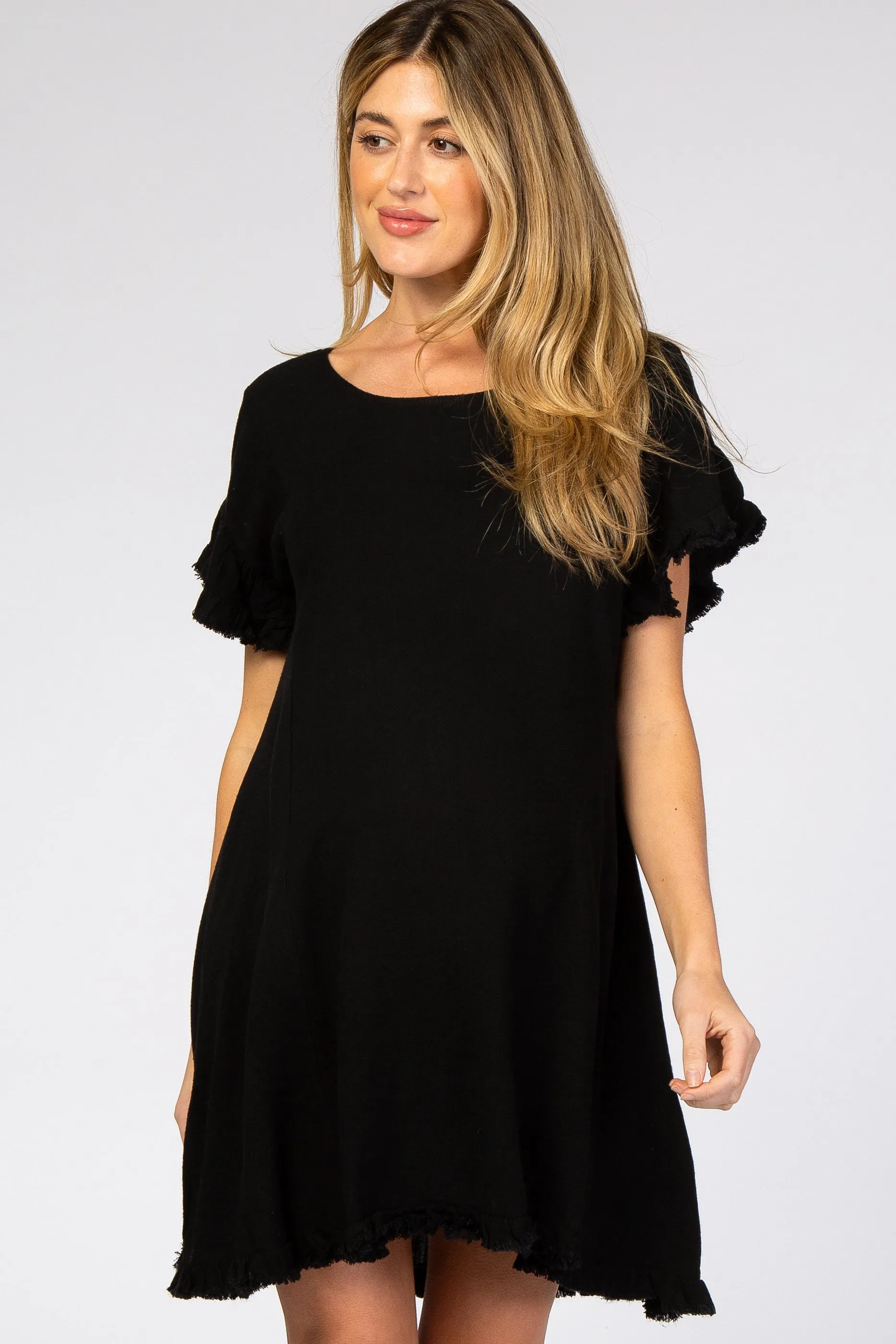 Black Fringe Linen Maternity Dress sold by Pinkblush product image thumbnail 5