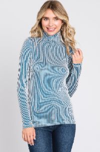Teal Ribbed Turtleneck Top sold by Pinkblush