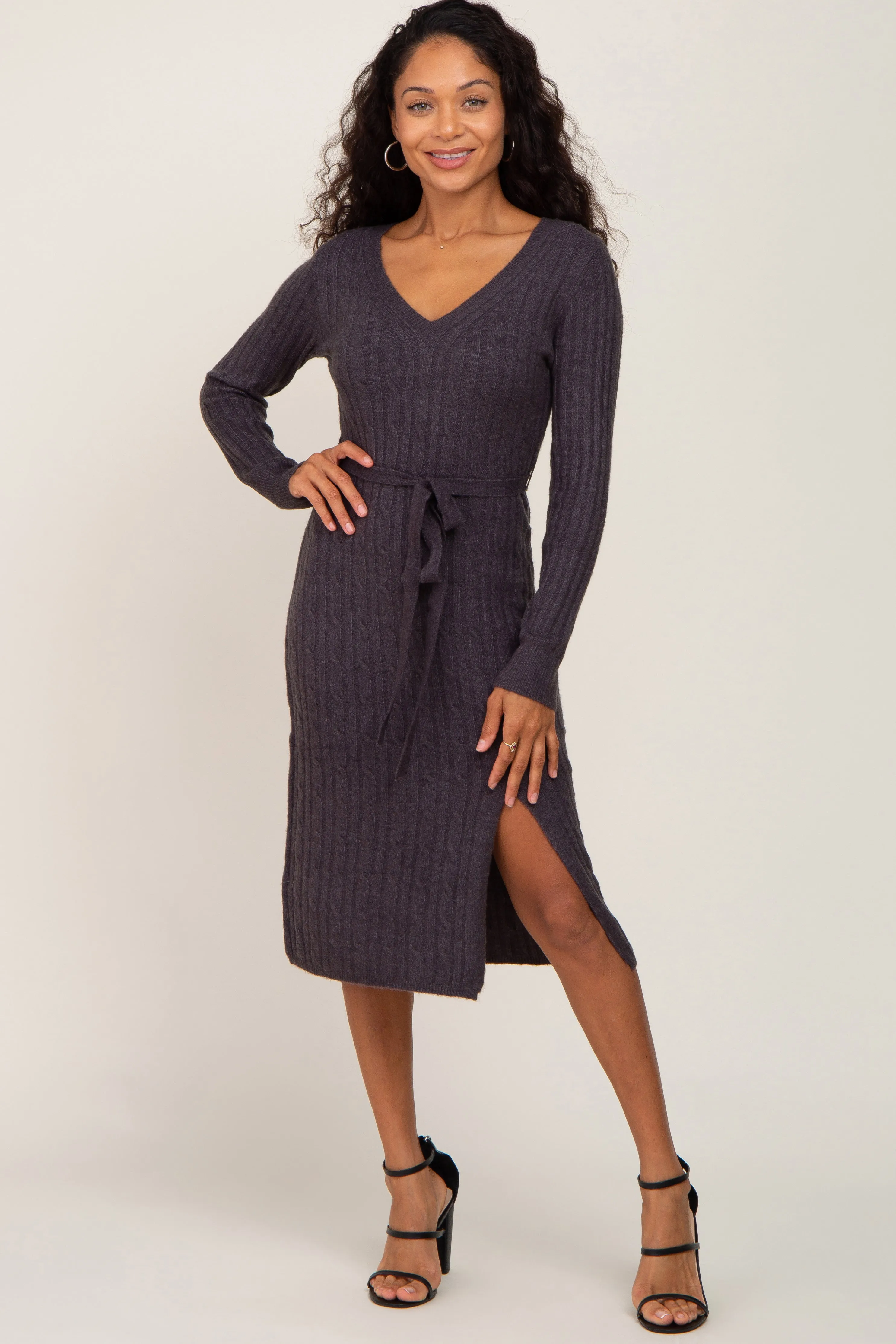 Charcoal Brushed Cable Knit Maternity Sweater Dress sold by Pinkblush product image thumbnail 4