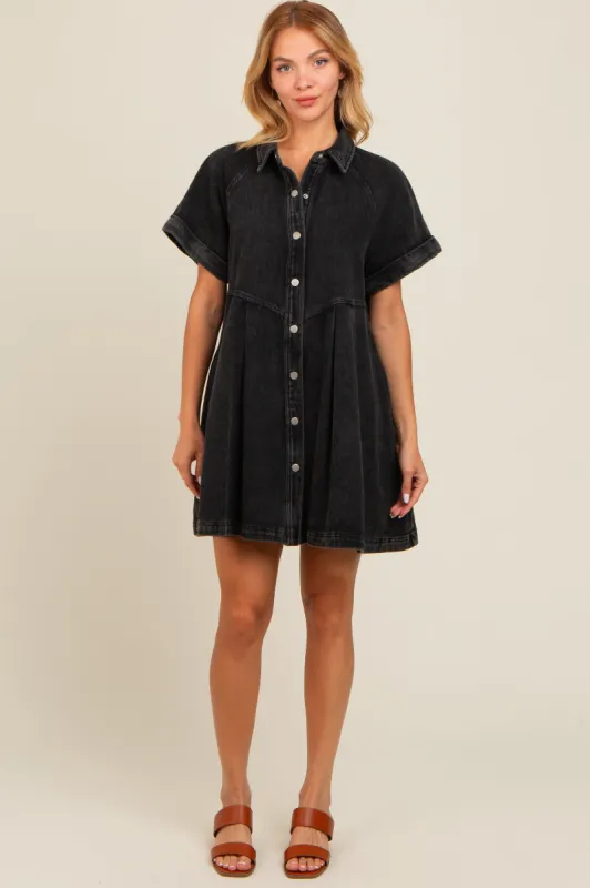 Black Denim Button Down Mini Dress sold by Pinkblush