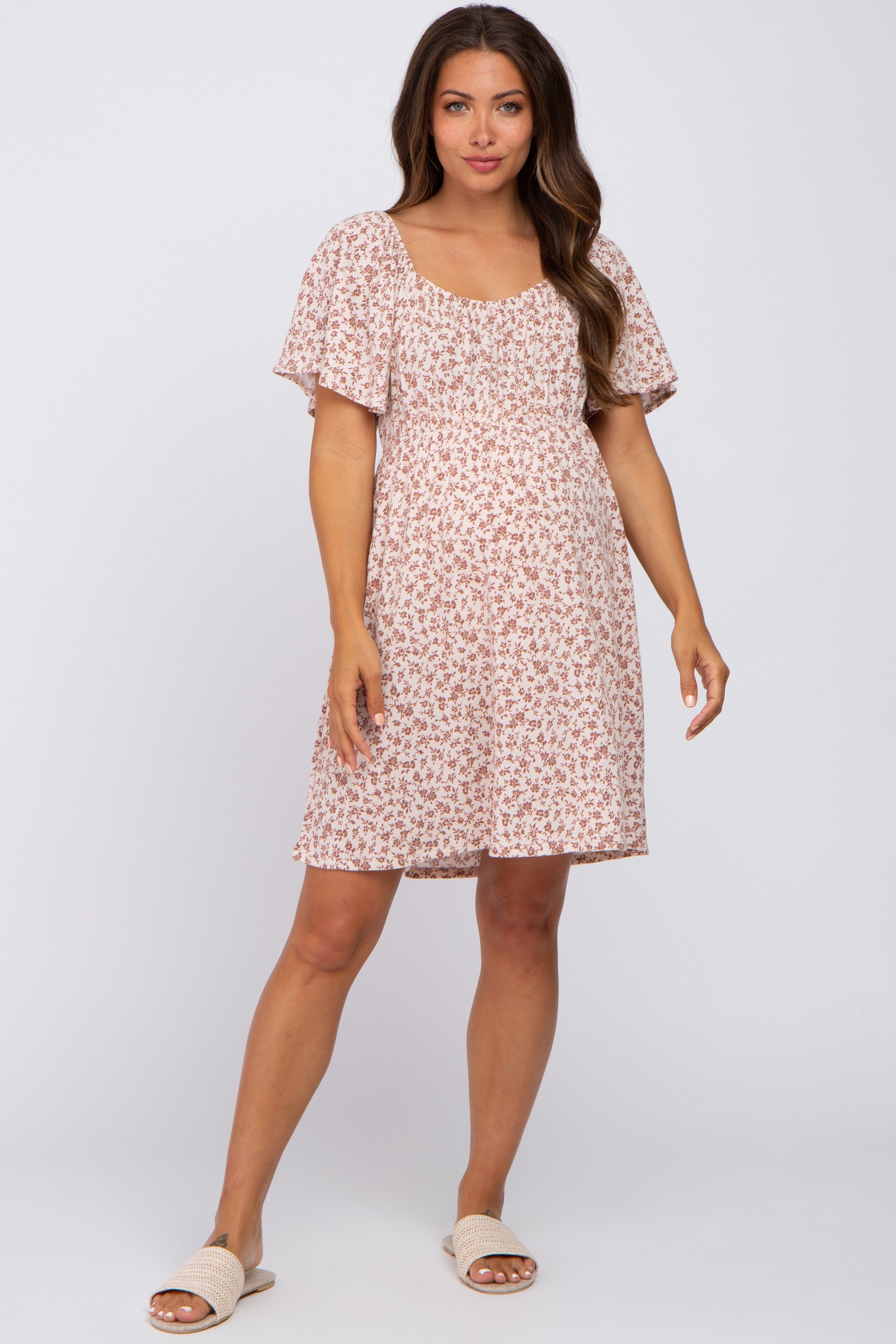 Cream Floral Short Sleeve Maternity Dress sold by Pinkblush product image thumbnail 4