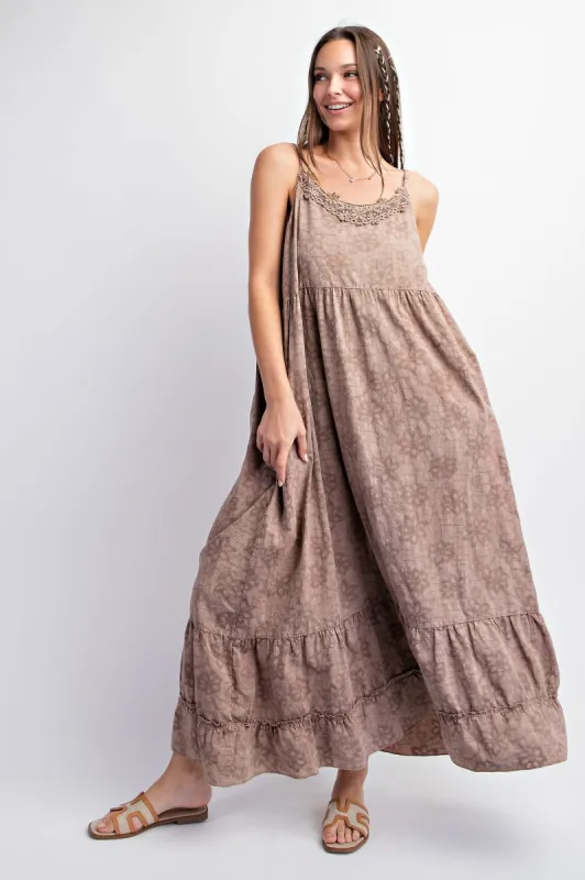 Mauve Embroidered Vintage Wash Midi Dress sold by Pinkblush