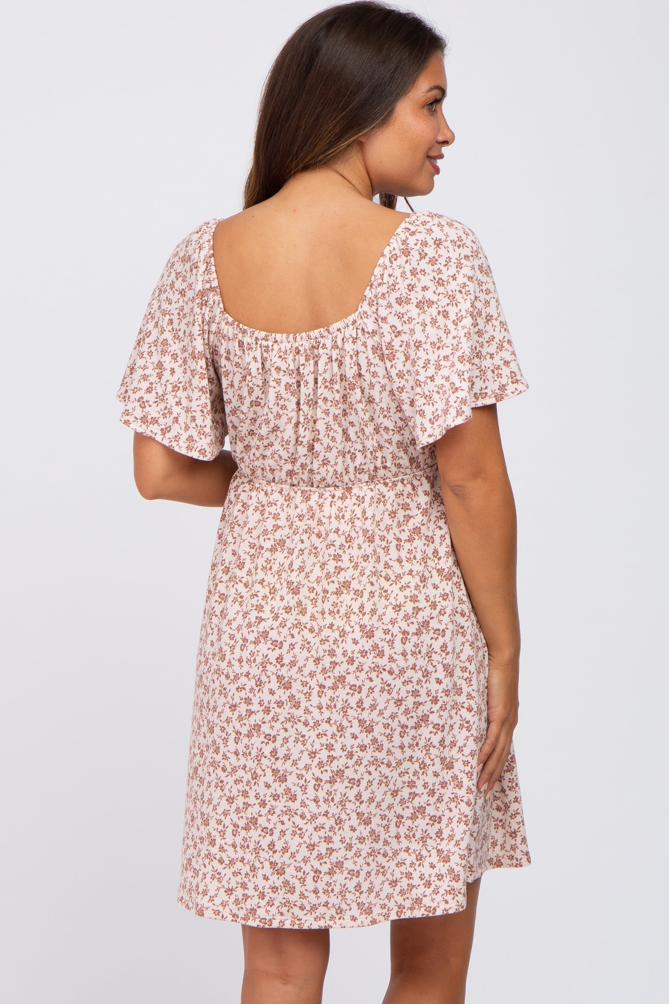 Cream Floral Short Sleeve Maternity Dress sold by Pinkblush product image thumbnail 3