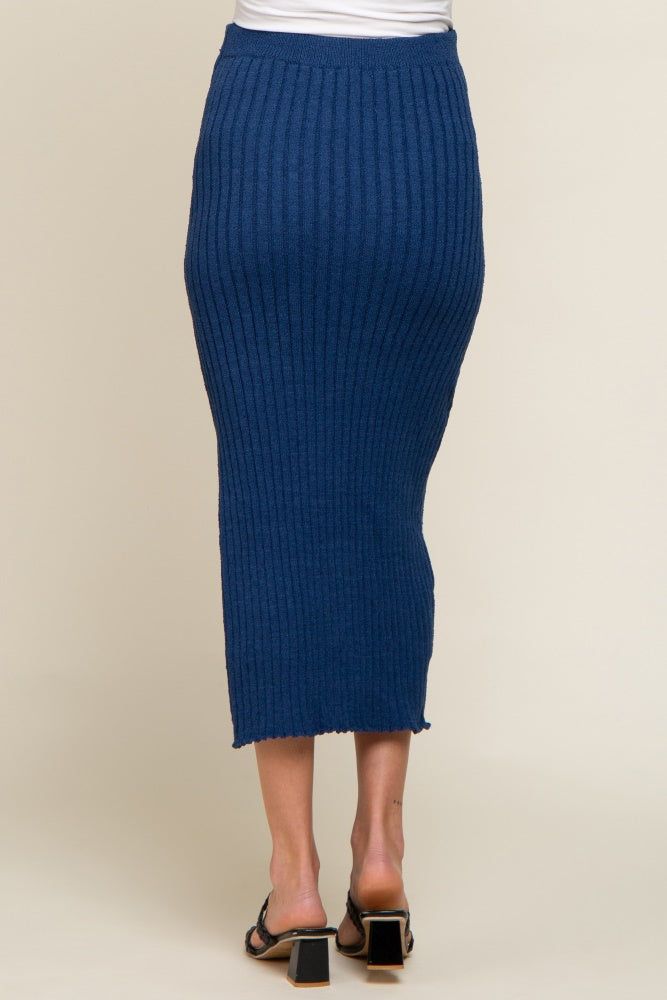 Navy Blue Ribbed Side Slit Sweater Maternity Midi Skirt sold by Pinkblush product image thumbnail 4