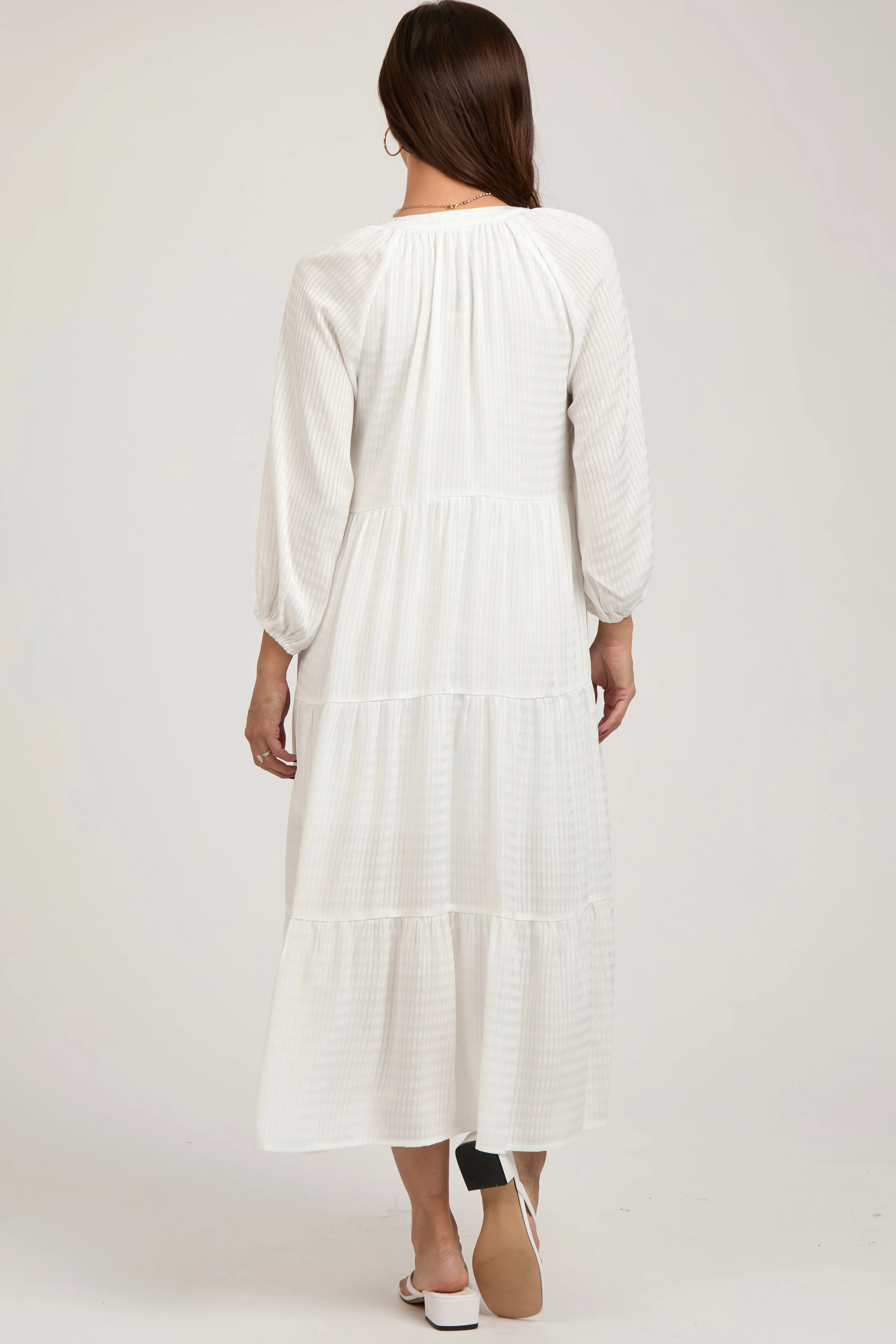 White Textured Tiered Maternity Midi Dress sold by Pinkblush product image thumbnail 3