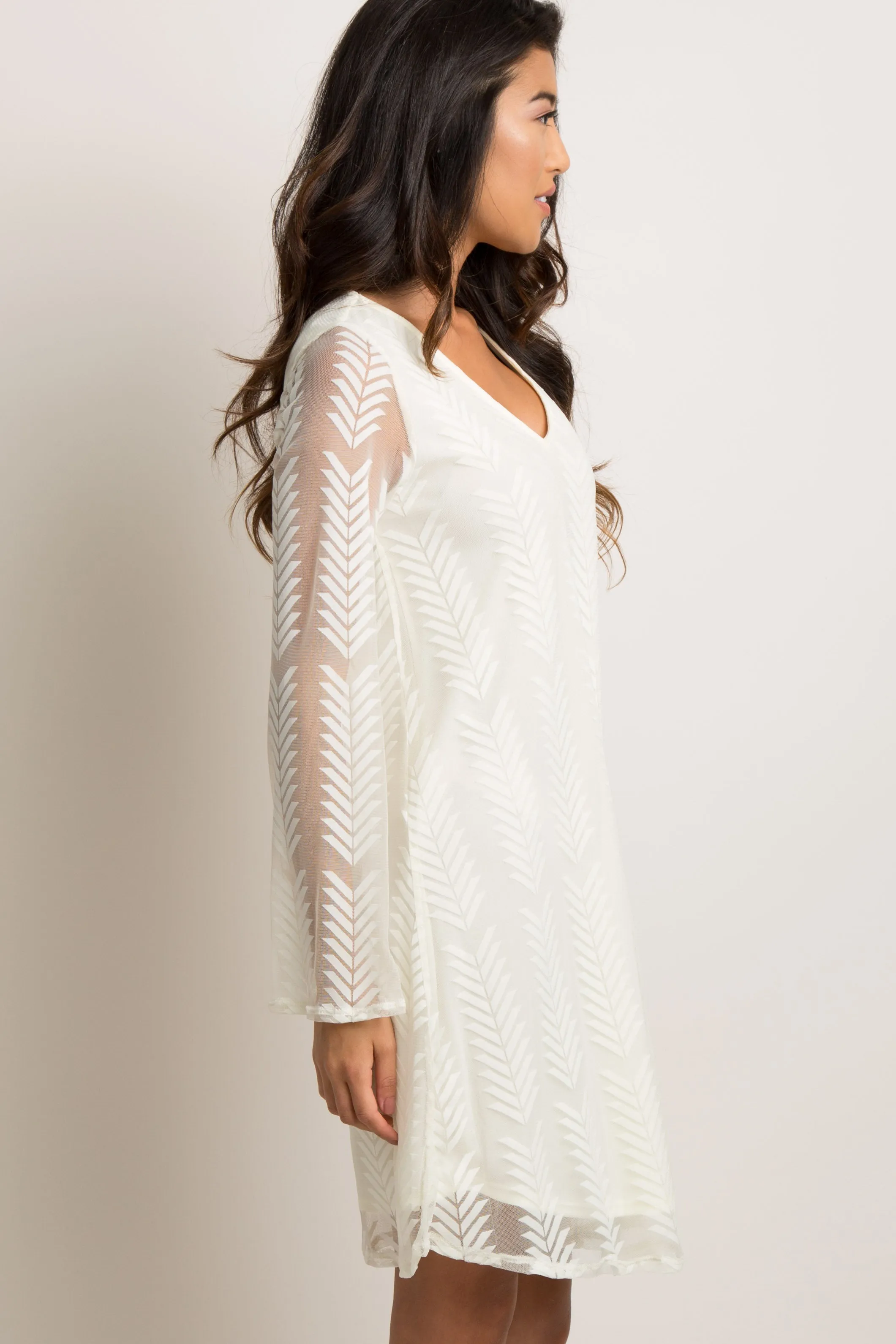PinkBlush Ivory Chevron Mesh Overlay Dress sold by Pinkblush product image thumbnail 3
