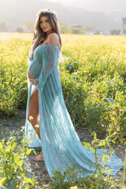 PinkBlush Blue Lace Off Shoulder Maternity Photoshoot Gown/Dress sold by Pinkblush