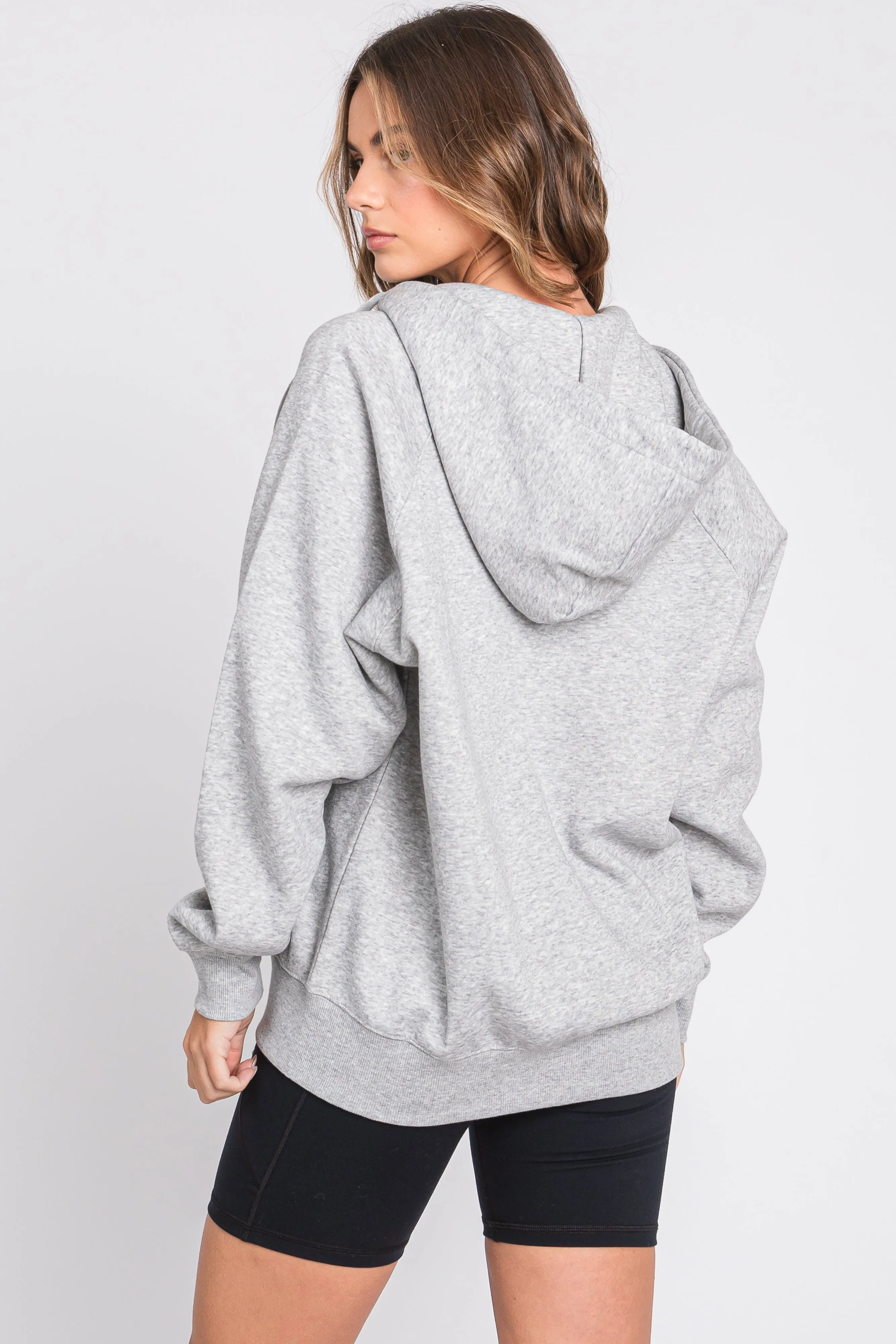 Heather Grey Front Zipper Hooded Sweater sold by Pinkblush product image thumbnail 4
