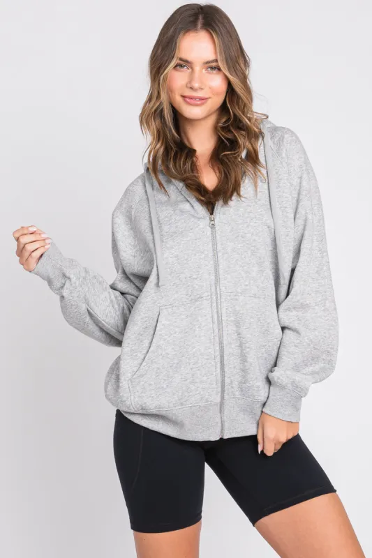 Heather Grey Front Zipper Hooded Sweater sold by Pinkblush