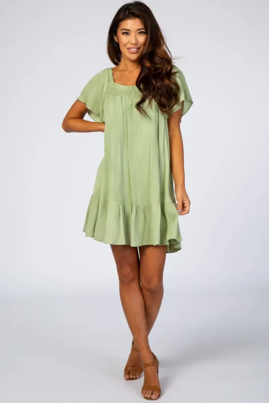 Light Olive Smocked Ruffle Dress sold by Pinkblush