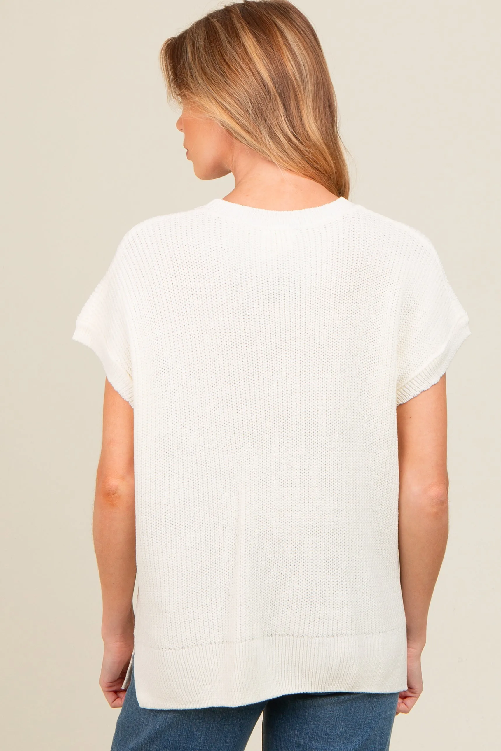 Ivory Dolman Short Sleeve Side Slit Maternity Sweater Top sold by Pinkblush product image thumbnail 3