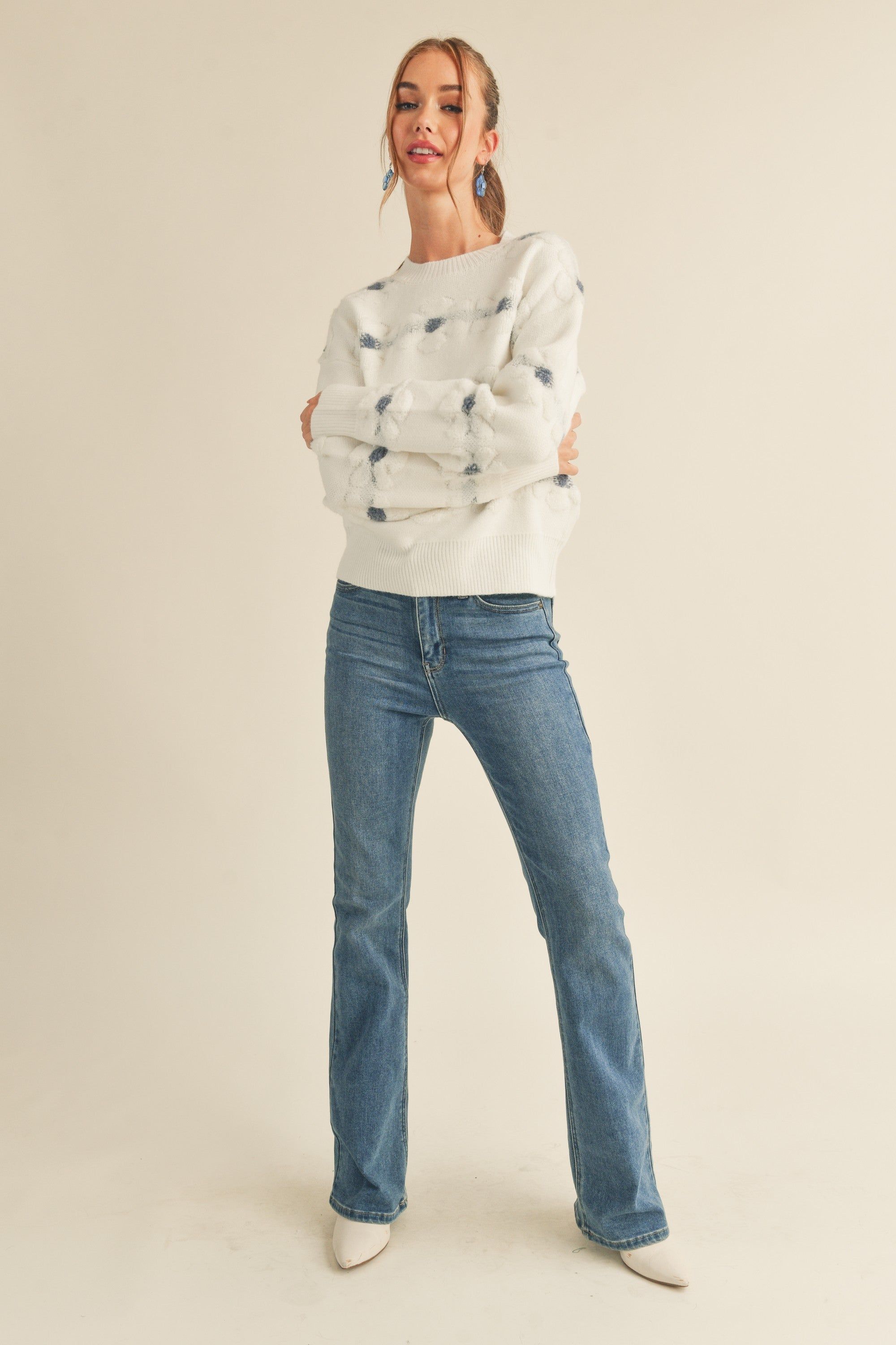 Ivory Blue Sherpa Floral Stripe Sweater sold by Pinkblush product image thumbnail 3