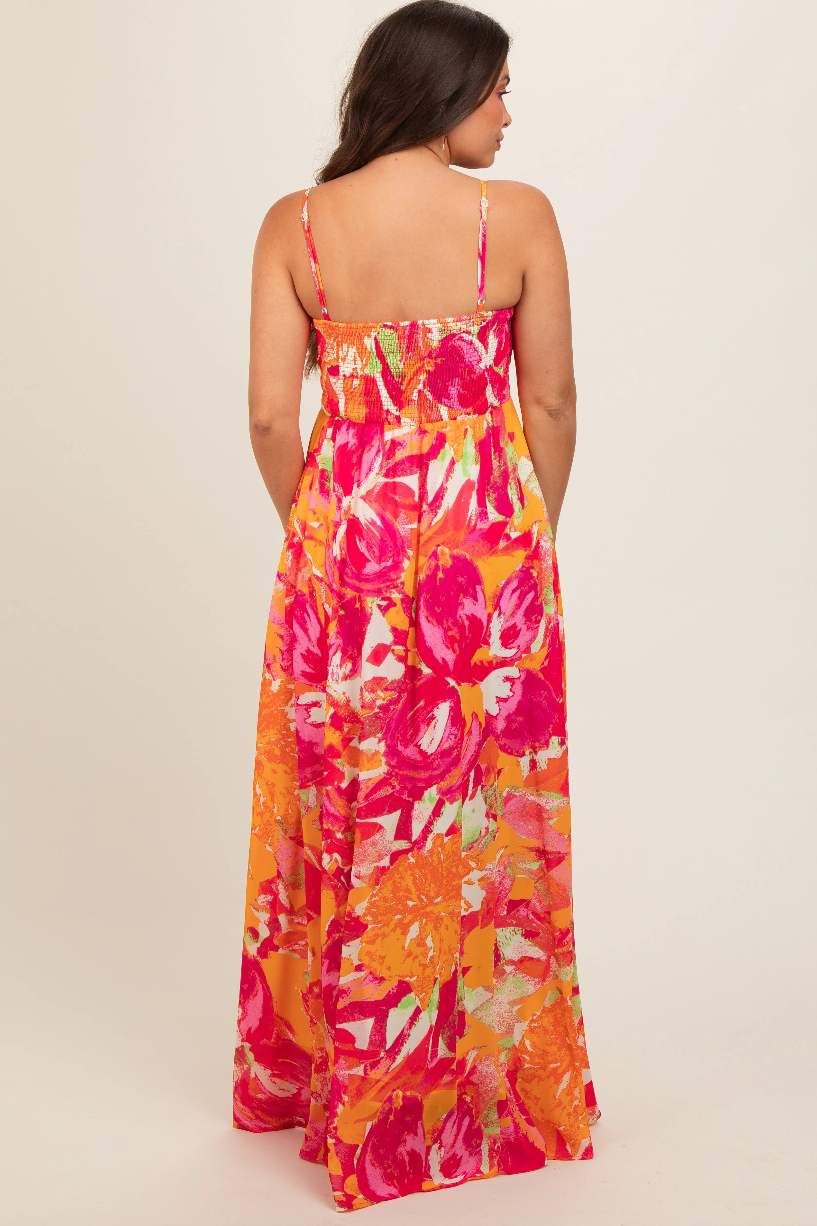 Fuchsia Abstract Floral Front Tie Maternity Maxi Dress sold by Pinkblush product image thumbnail 4