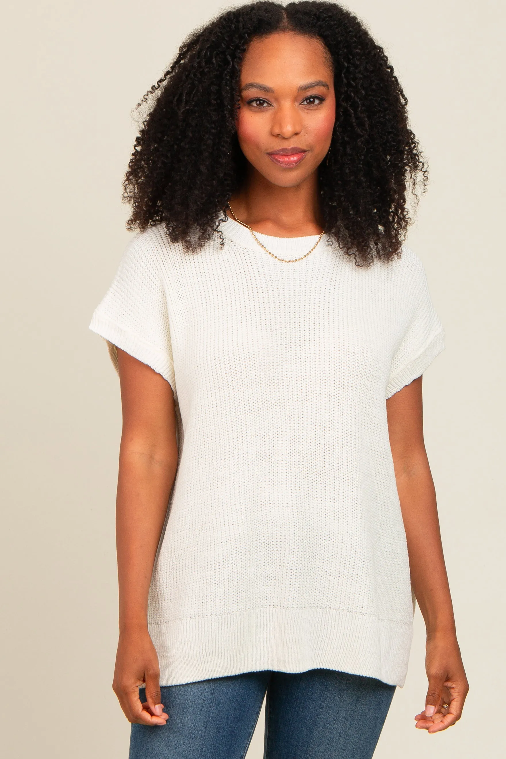 Ivory Dolman Short Sleeve Side Slit Maternity Sweater Top sold by Pinkblush product image thumbnail 4