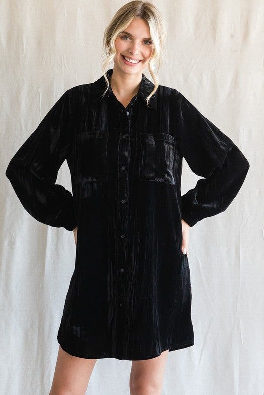 Black Velour Button Up Dress sold by Pinkblush