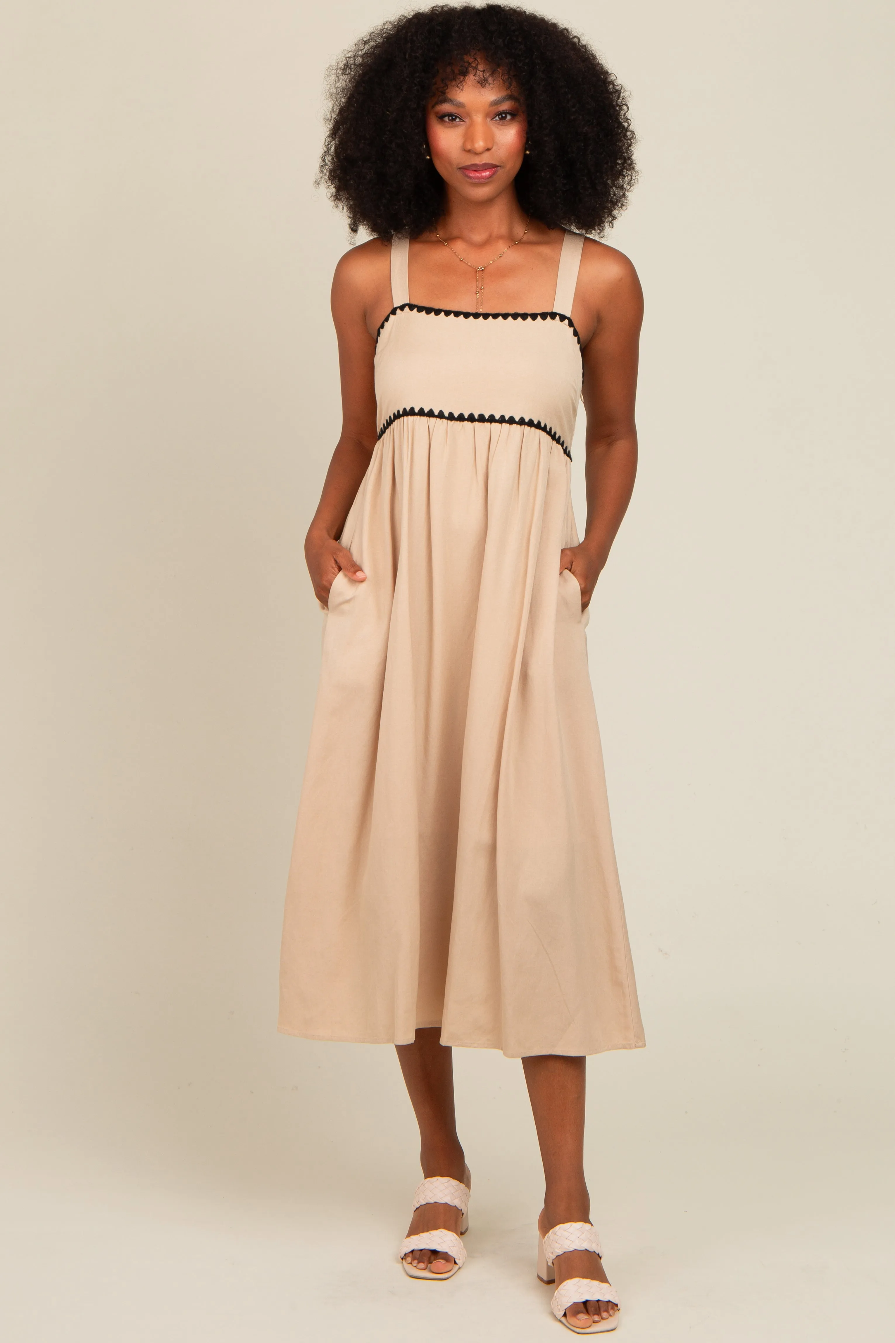 Beige Contrast Trim Maternity Midi Dress sold by Pinkblush product image thumbnail 5